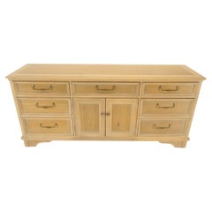 Pickled White Oak & Yew Wood Heavy Long Brass Drop Pulls Long Dresser Credenza