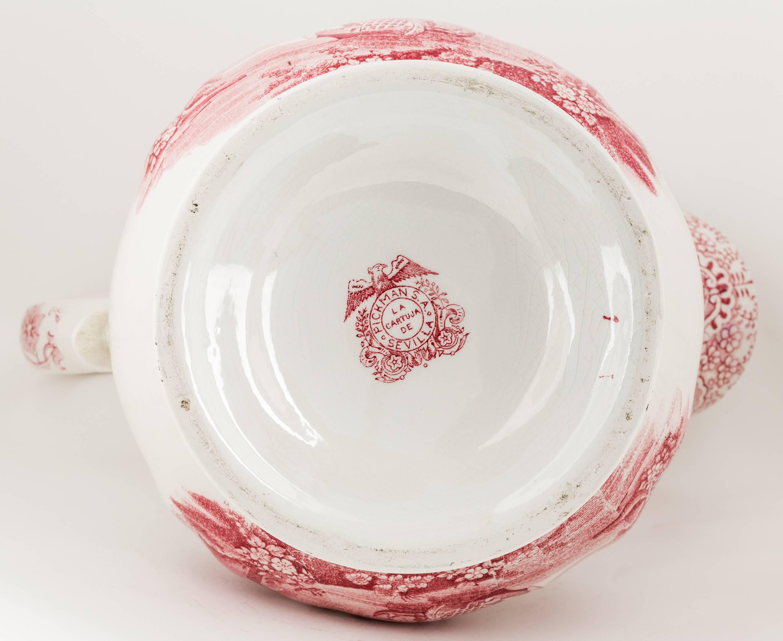 Glazed Pickman La Cartuja De Sevilla Transferware Porcelain Pitcher and Basin