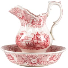 Pickman La Cartuja De Sevilla Transferware Porcelain Pitcher and Basin