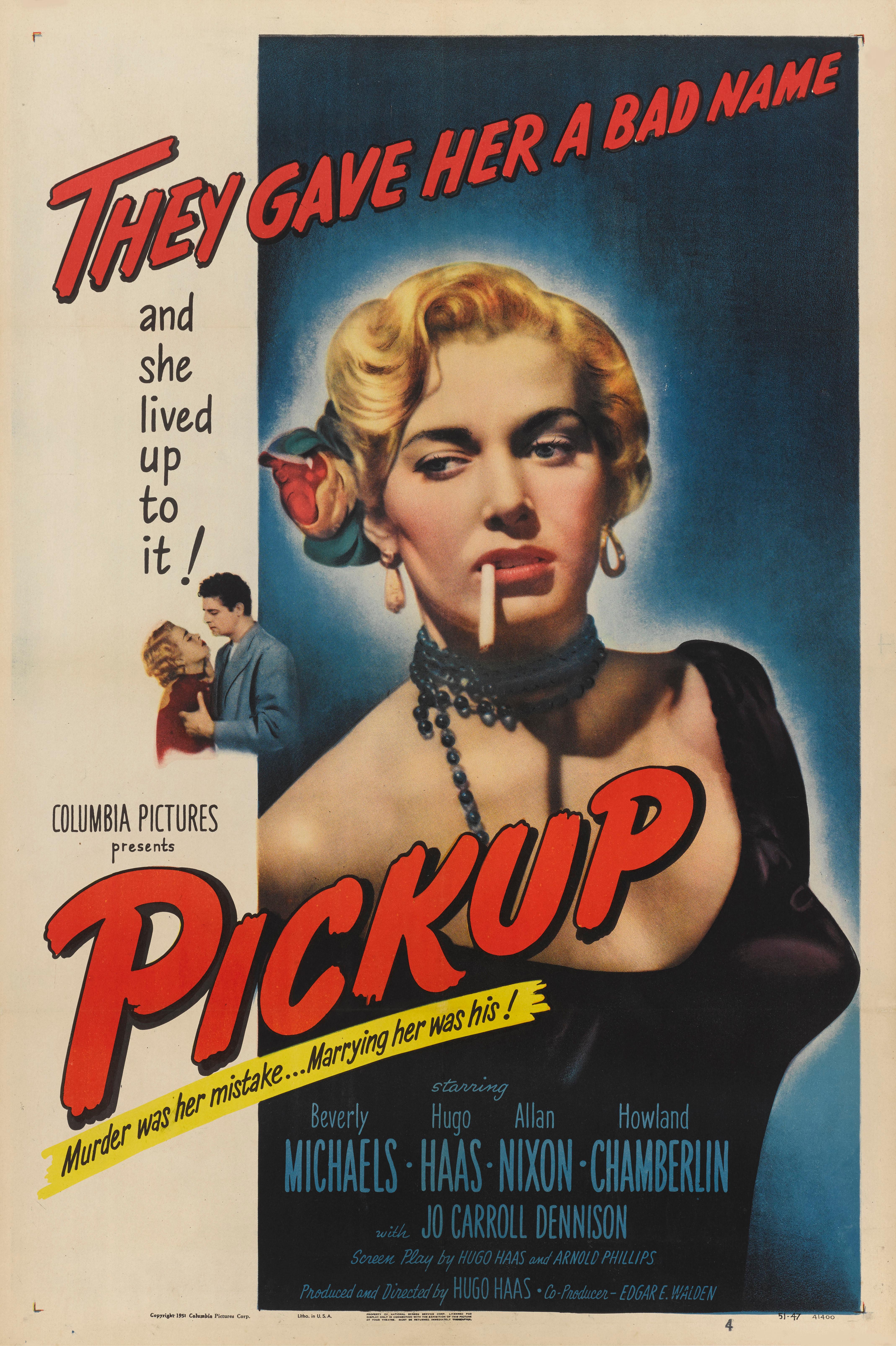Original US-Filmplakat aus dem Film Pickup von 1951. Hugo Haas (1901-1968) war ein anerkannter Meister des Bad-Girl-Films. Er wurde in der Tschechoslowakei geboren, wo er als Schauspieler arbeitete, bevor er während der Nazi-Invasion nach Amerika
