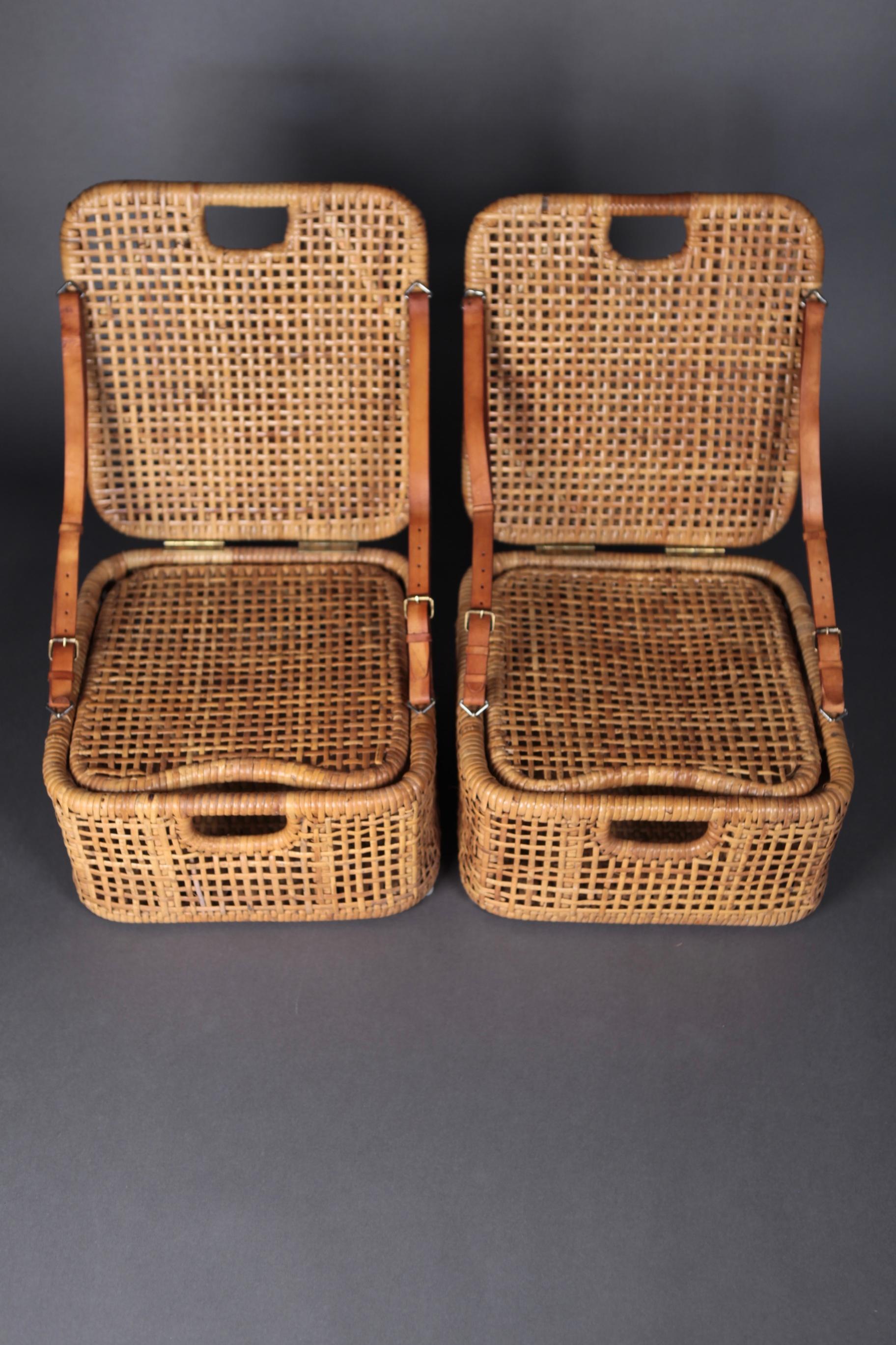 Picnic Chairs, Cane and Leather, Sweden, 1950s 4