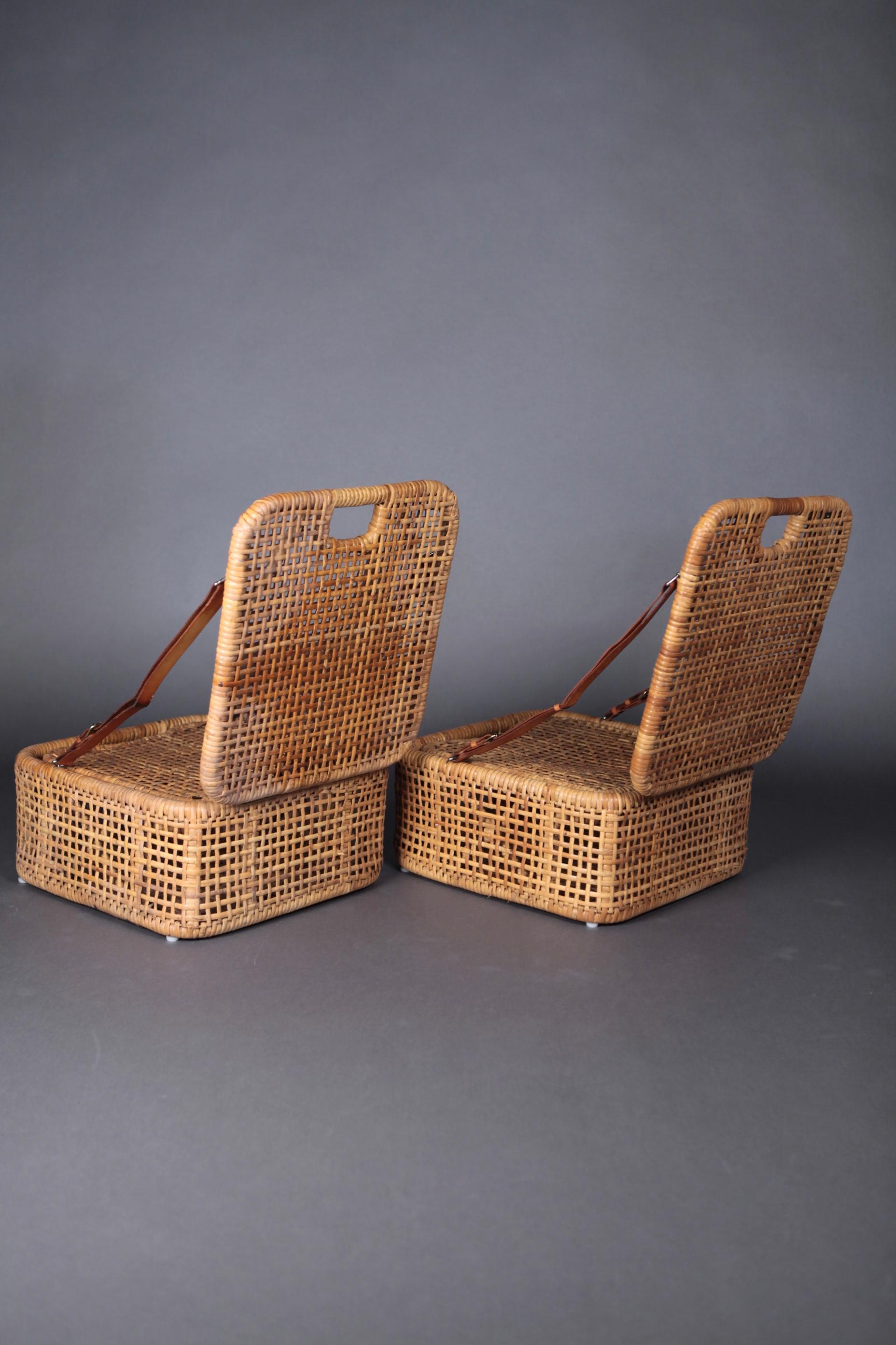 Swedish Picnic Chairs, Cane and Leather, Sweden, 1950s