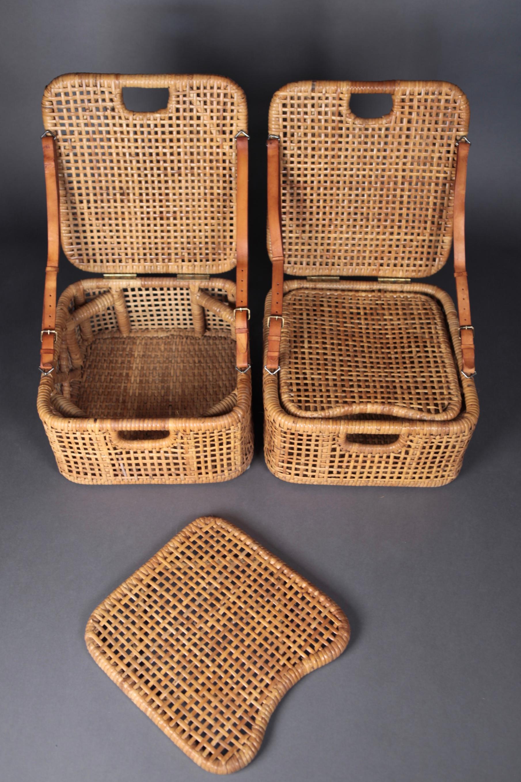 Picnic Chairs, Cane and Leather, Sweden, 1950s 1