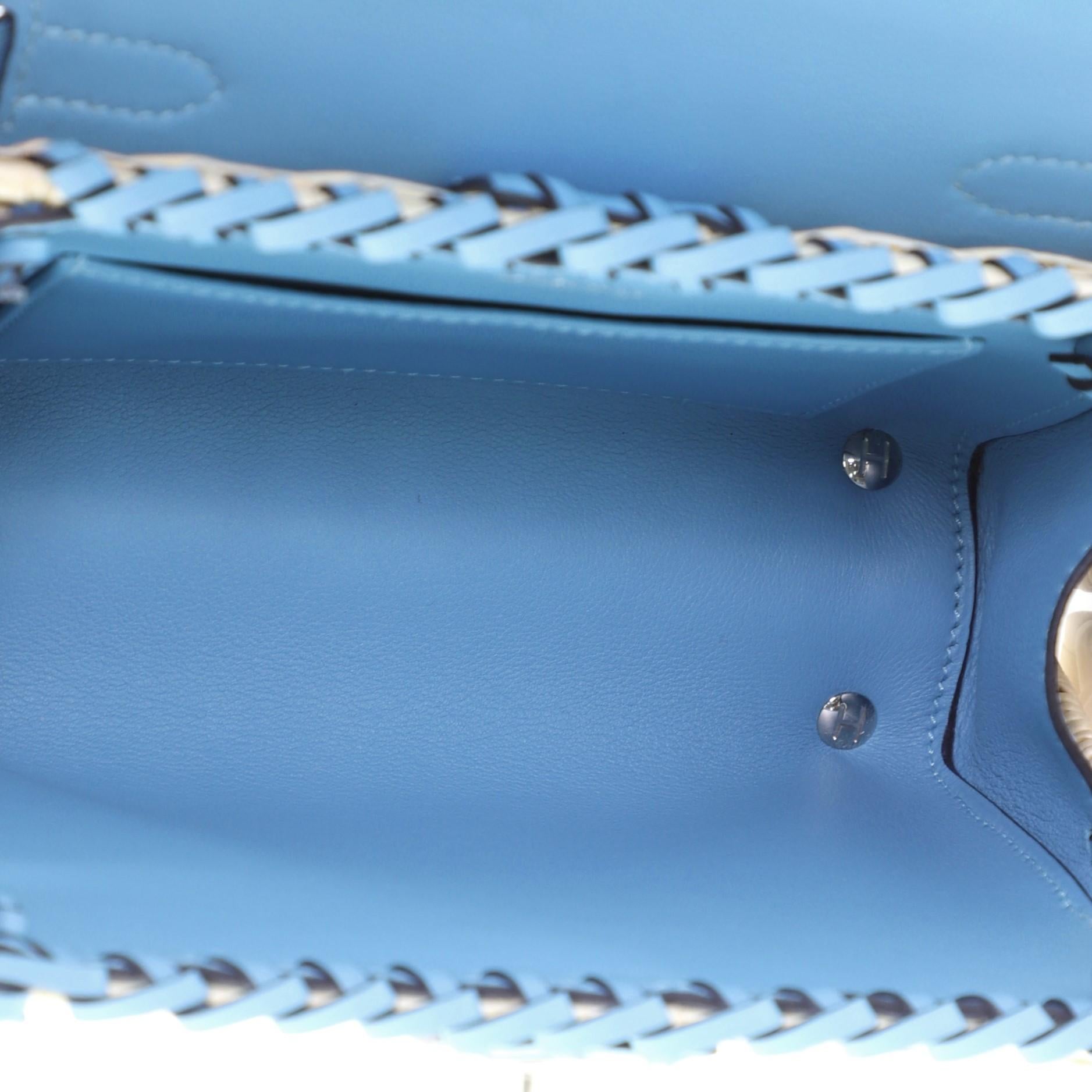 Women's or Men's Picnic Kelly Handbag Bleu du Nord Swift and Wicker with Palladium Hardware 20