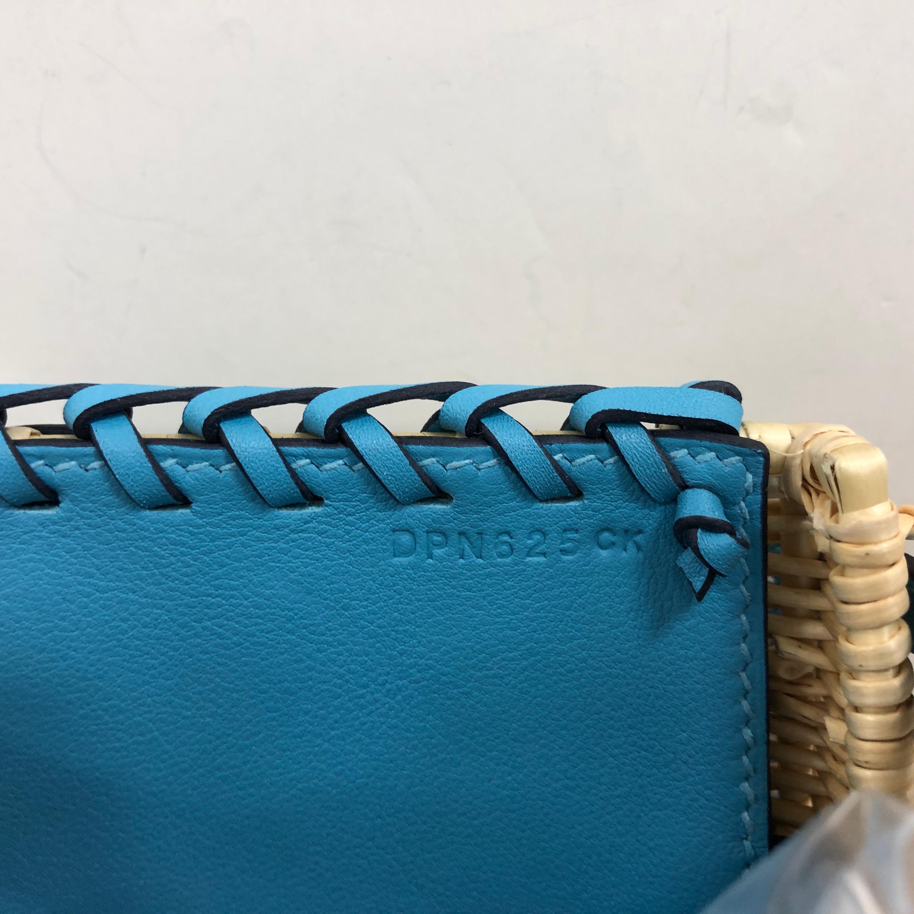 Picnic Kelly Handbag Bleu du Nord Swift and Wicker with Palladium Hardware 20 3