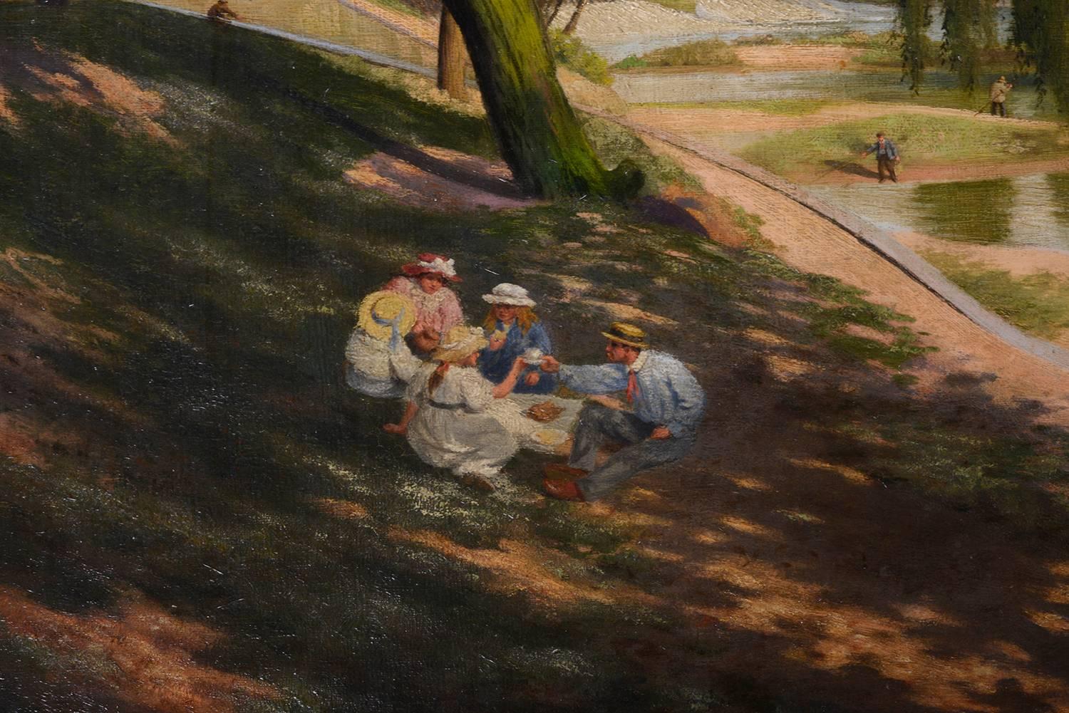 A very pleasing oil on canvas late 19th century painting entitled 'Picnic on Hampstead'
Signed; Charles Walker.