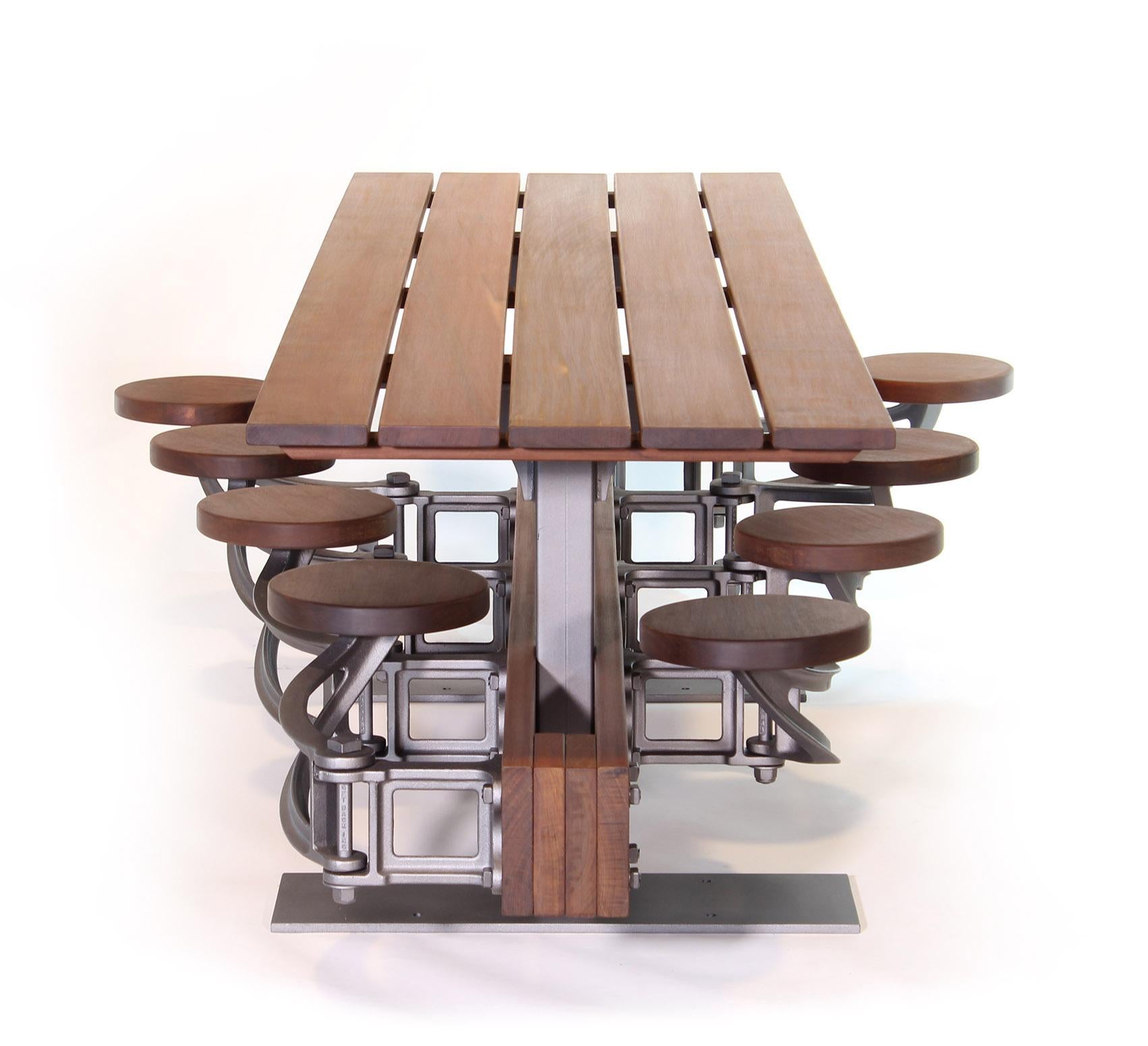 Picnic Table, Outdoor Patio Dining Table with Swing Out Seats 8