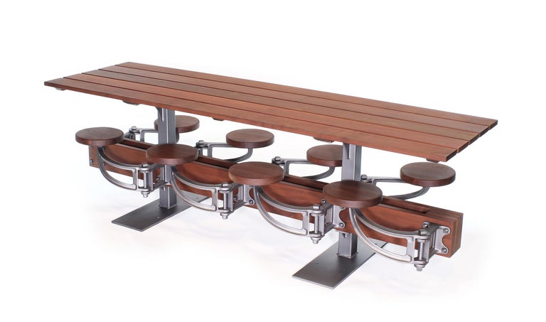 Picnic Table, Outdoor Patio Dining Table with Swing Out Seats For Sale