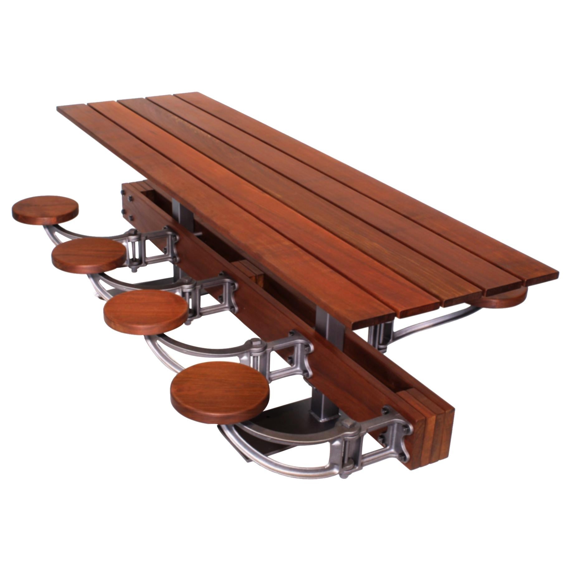 Picnic Table, Outdoor Patio Dining Table with Swing Out Seats