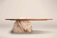 Pico Rosa Contemporary Dining Table White Marble and Wood by Mircea Anghel