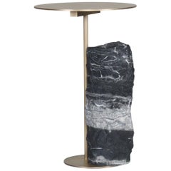 Pico Side Table M Silver Portoro Marble and Oxidized Brass by Greenapple