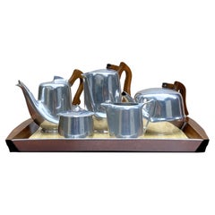 Vintage Picquot Ware 1960s Silver Tea And Coffee 5 Piece Set With Tray