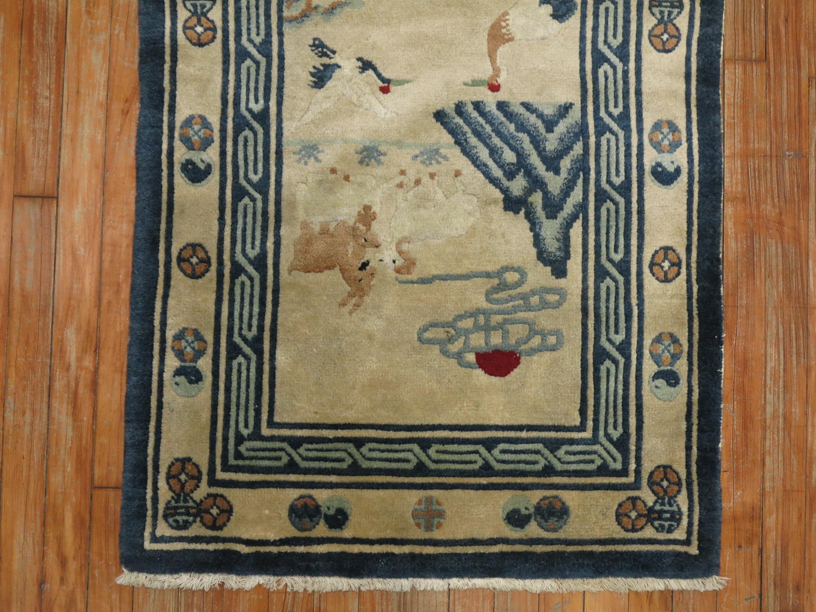 Folk Art Pictorial Animal Chinese Scatter Size Early 20th Century Rug For Sale