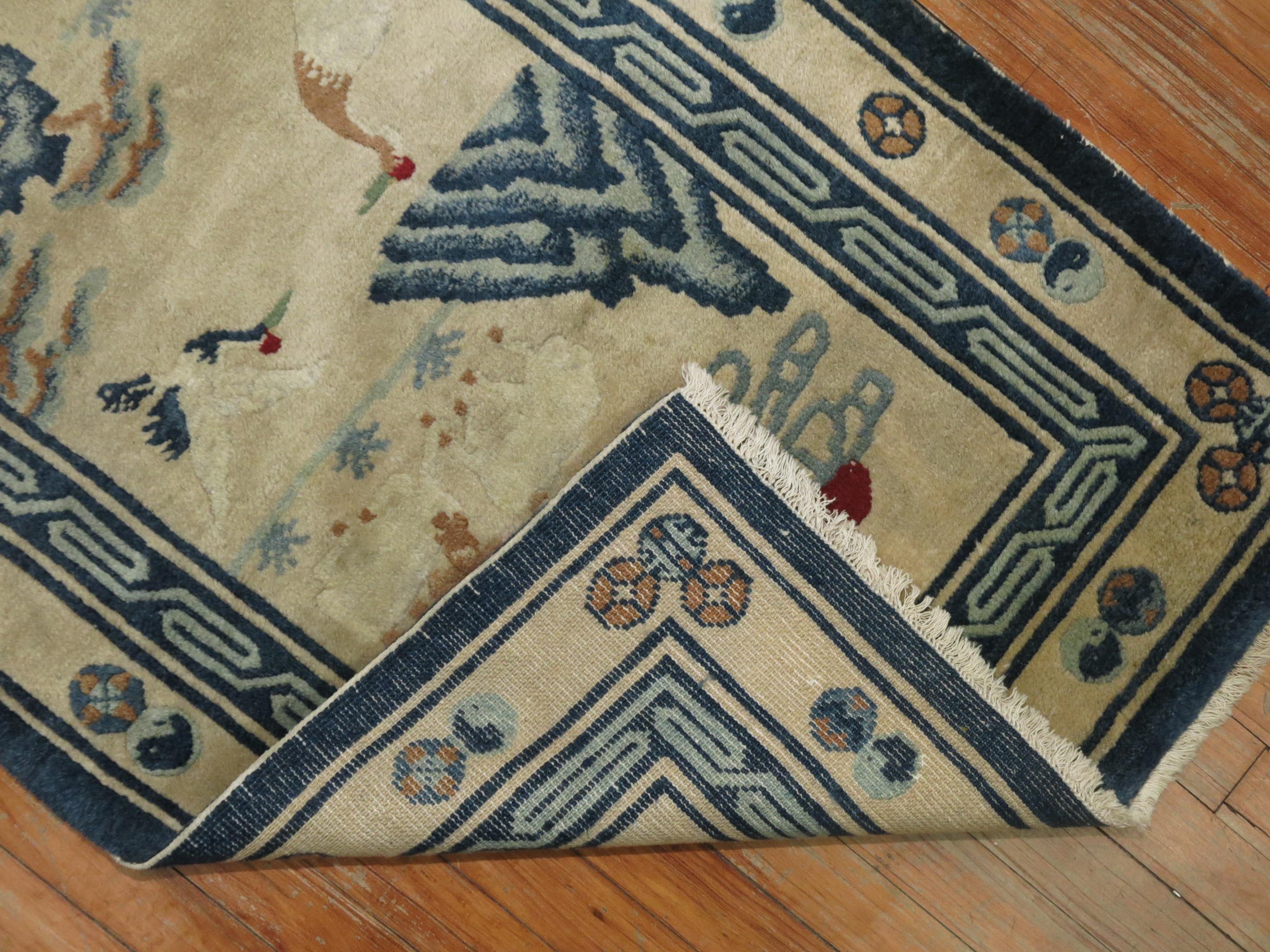 Mongolian Pictorial Animal Chinese Scatter Size Early 20th Century Rug For Sale