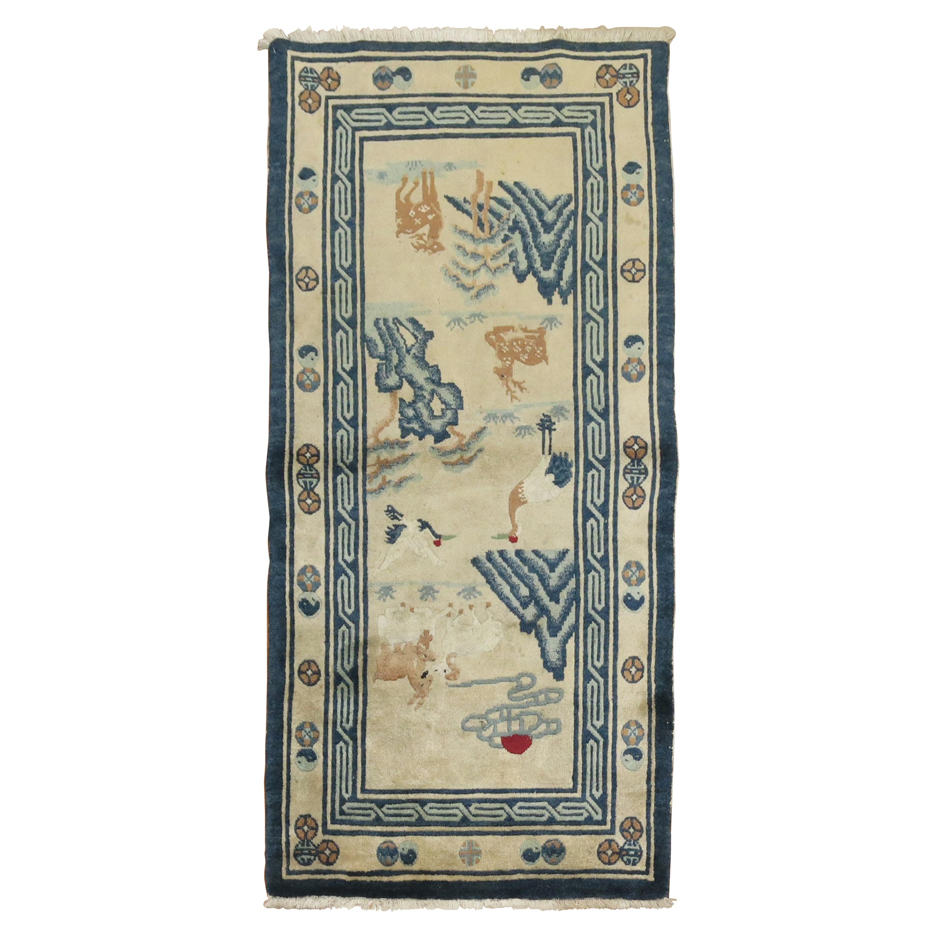 Pictorial Animal Chinese Scatter Size Early 20th Century Rug For Sale