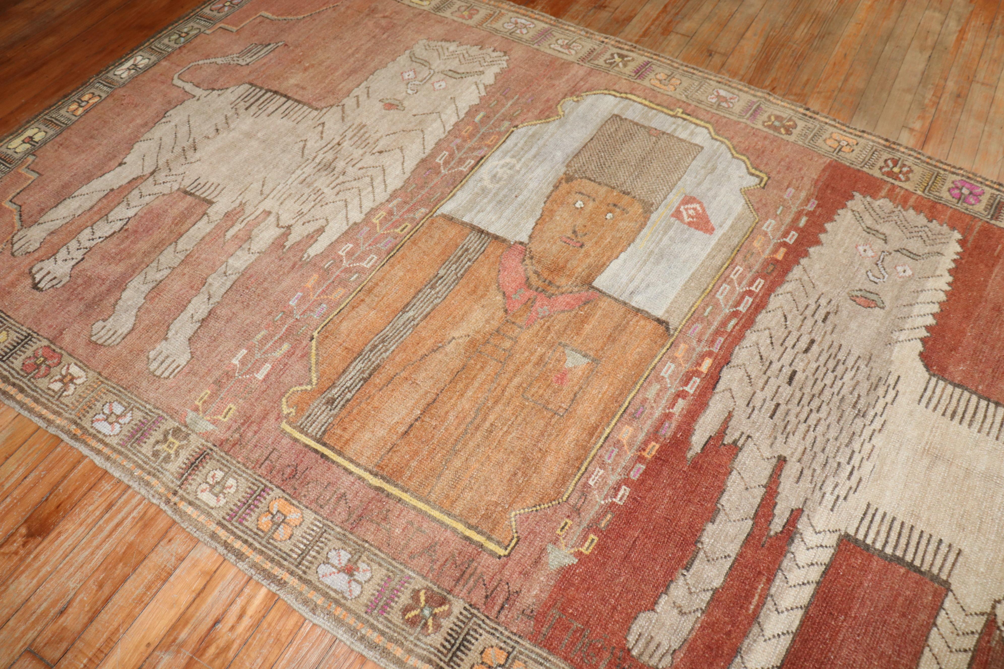 Zabihi Collection Pictorial Animal Motif Vintage Turkish Rug In Good Condition For Sale In New York, NY
