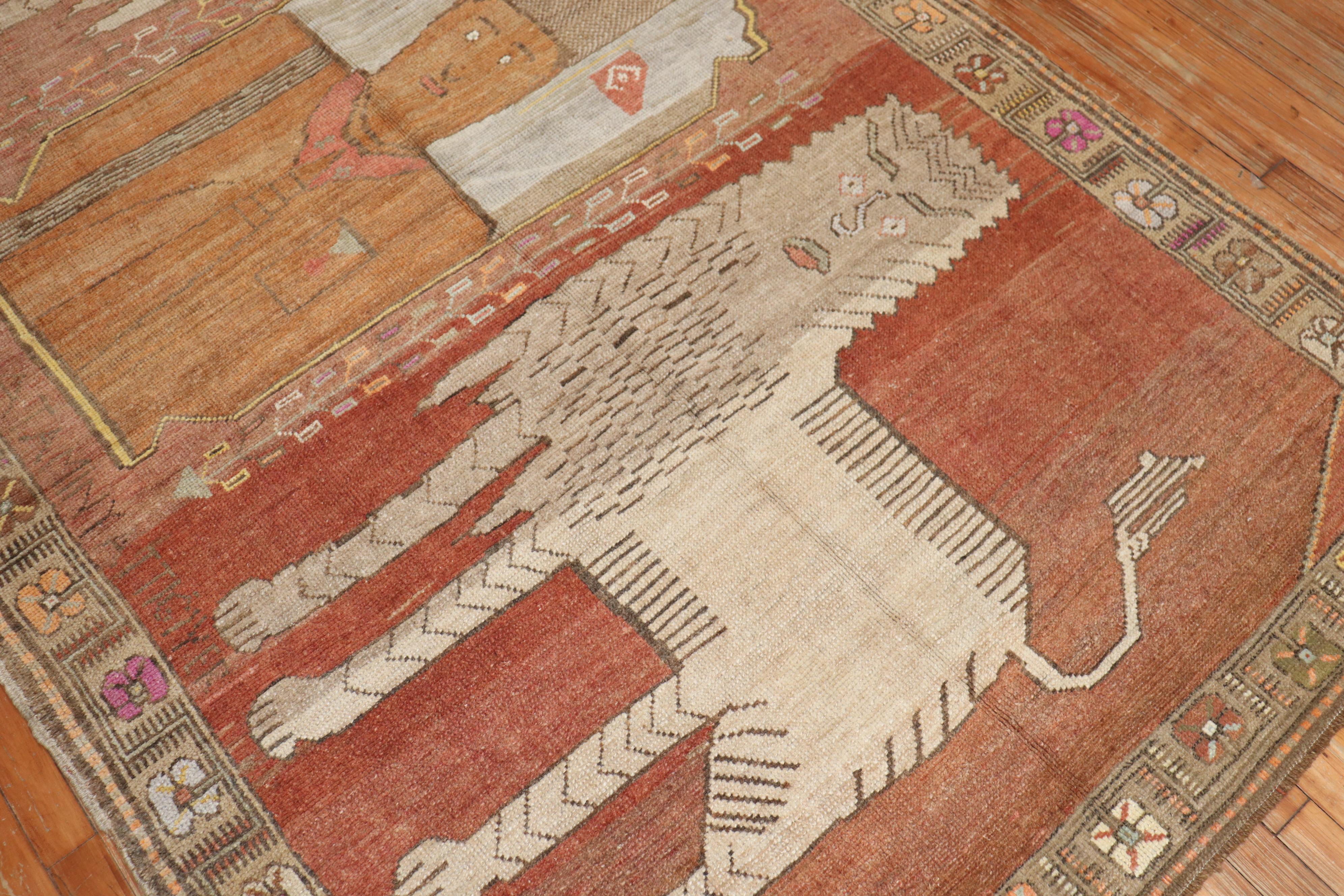 Pictorialer türkischer Vintage-Teppich mit Tiermotiv im Zustand „Gut“ im Angebot in New York, NY