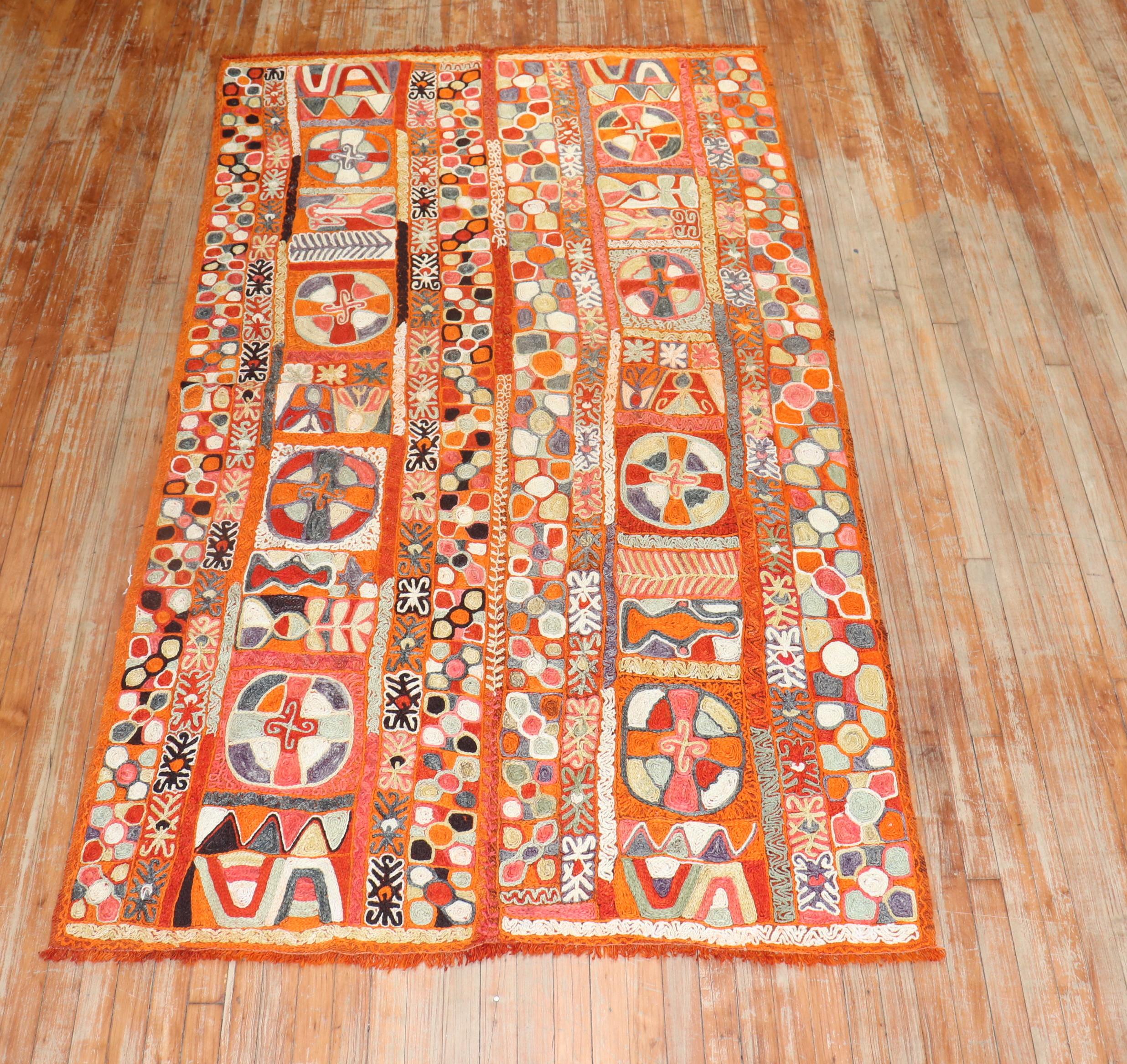 Pictorial Animal Vintage Iraqi Chainstitch Textile Rug For Sale 4