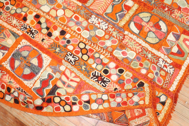 Pictorial Animal Vintage Iraqi Chainstitch Textile Rug For Sale at 1stDibs