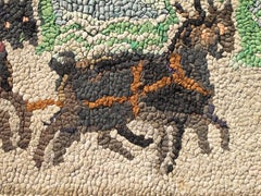 Pictorial Antique American Hooked Rug Horse & Buggy in Multi Colors