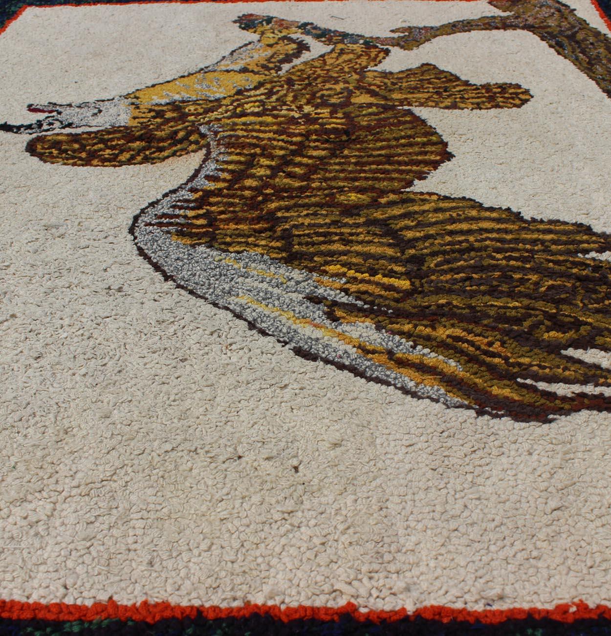 Wool Pictorial Antique American Hooked Rug Of A American Bald Eagle Hooked Rug For Sale