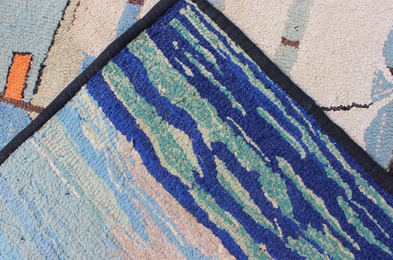 Pictorial Antique American Hooked Rug with Ship at Sea Design For Sale