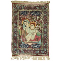 Pictorial Antique Lavar Kerman Rug with Mother Mary and Jesus Christ