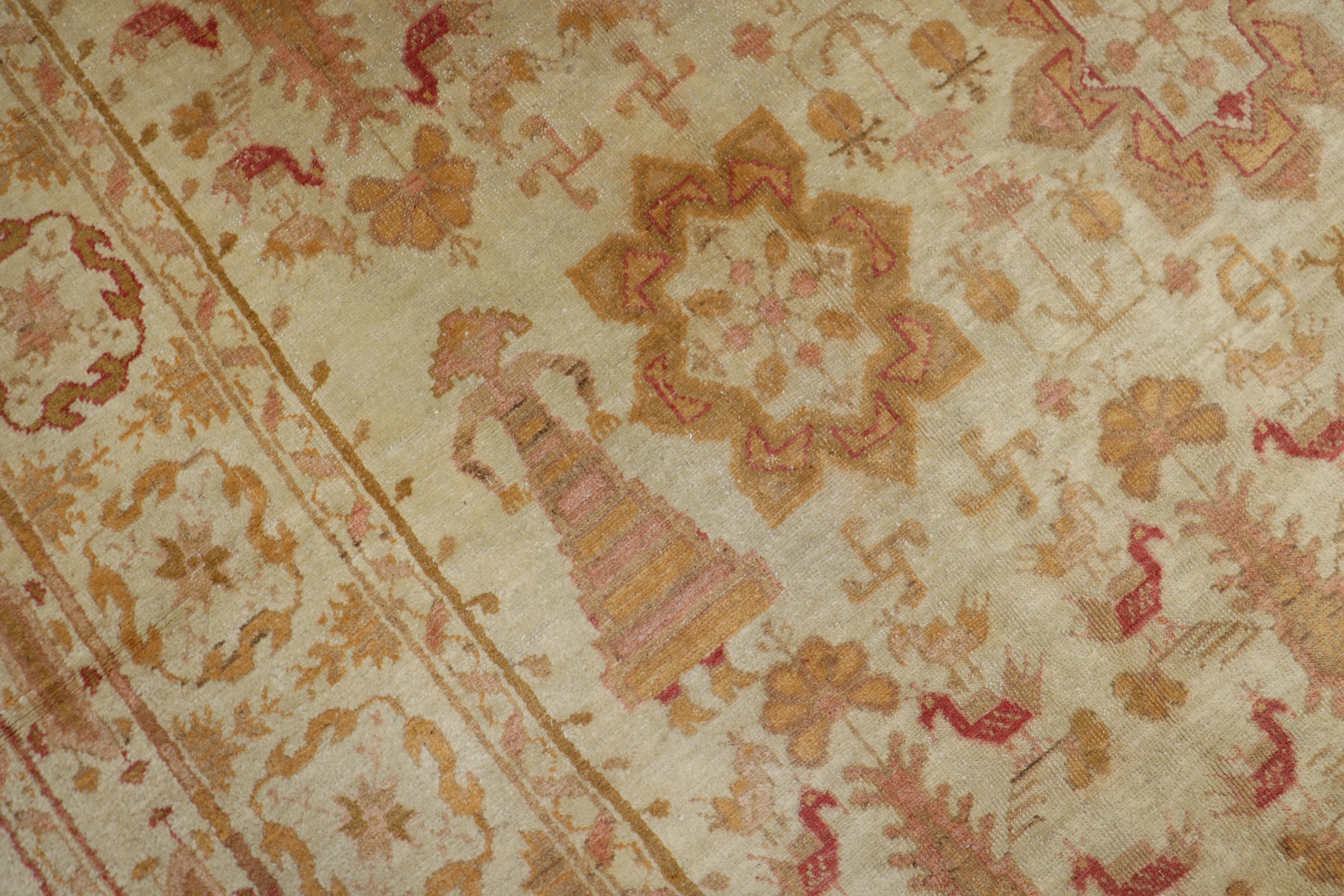 Wool Pictorial Antique Oushak Rug For Sale