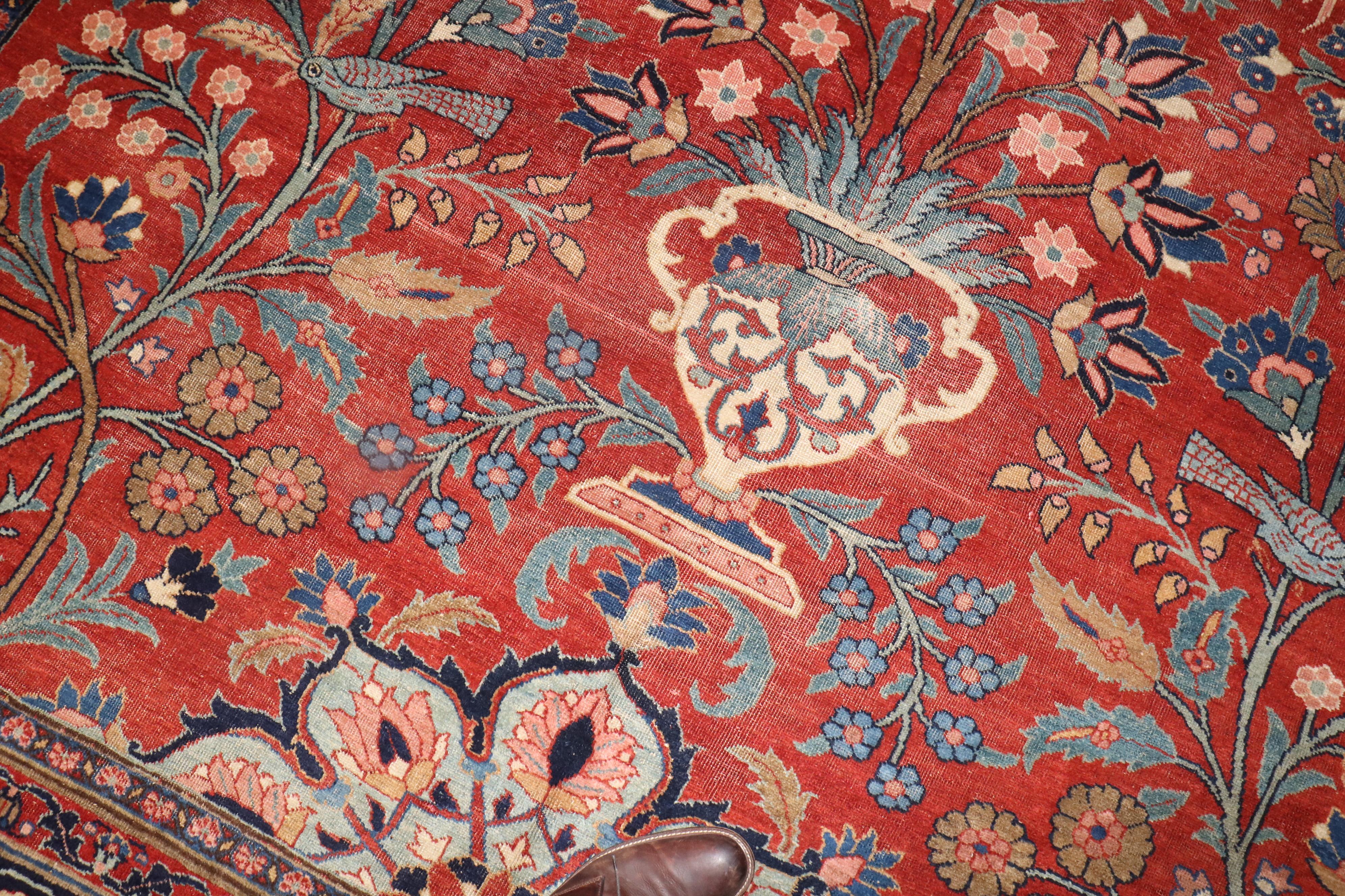 Wool Pictorial Antique Persian Tabriz Carpet For Sale