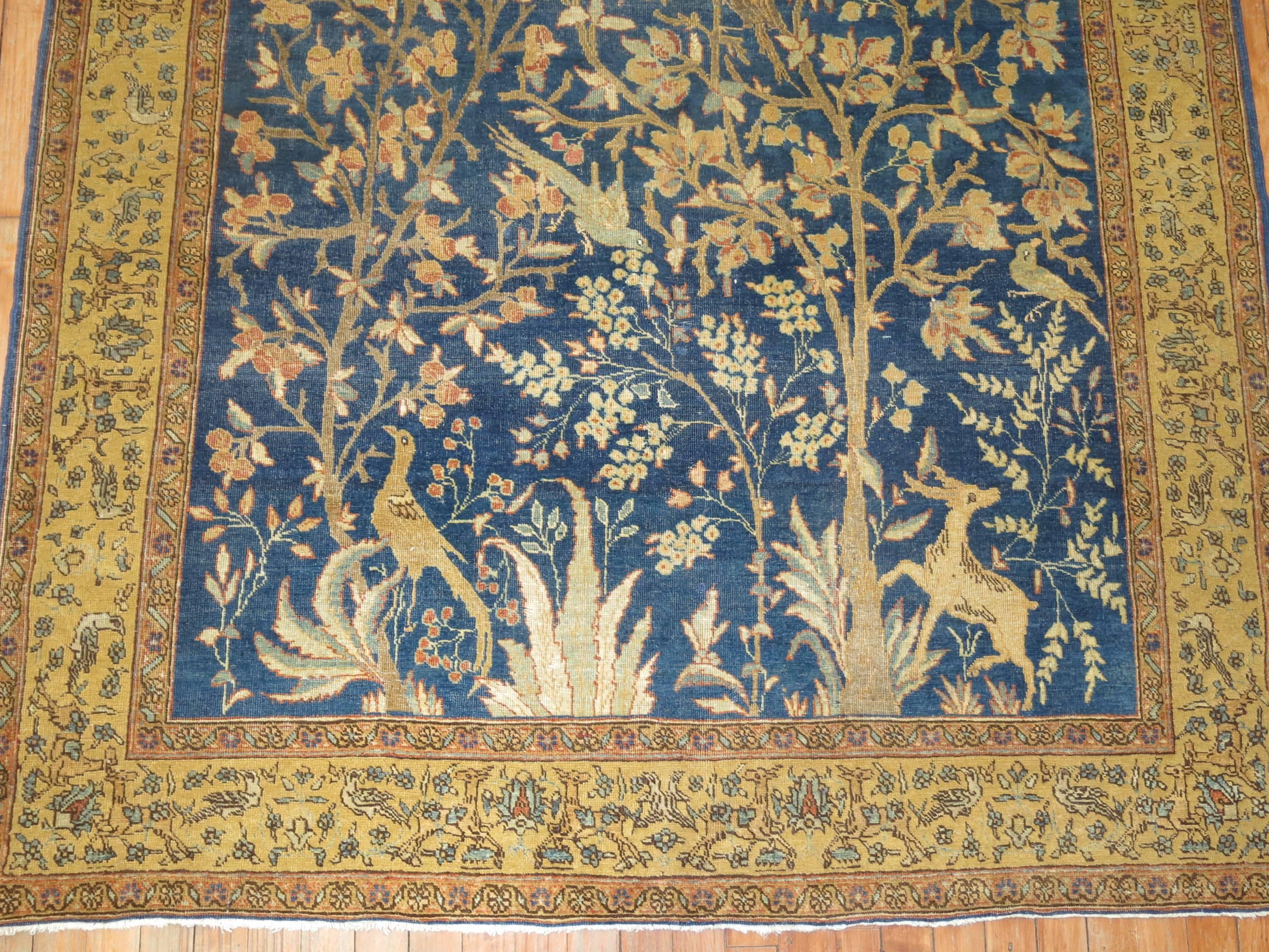 Pictorial Antique Persian Tabriz Carpet in Blue 2