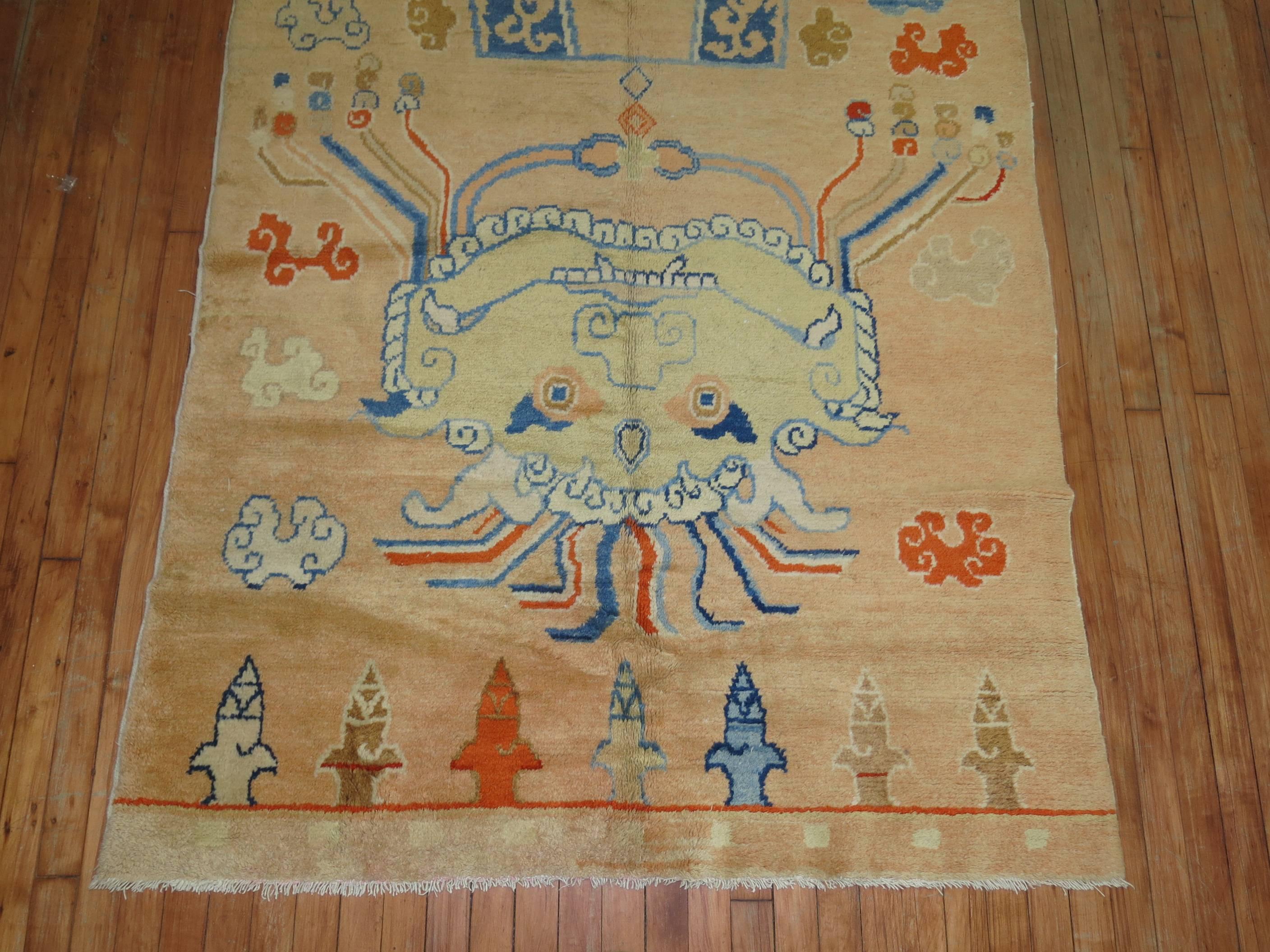 Space Age Pictorial Antique Tibetan Rug