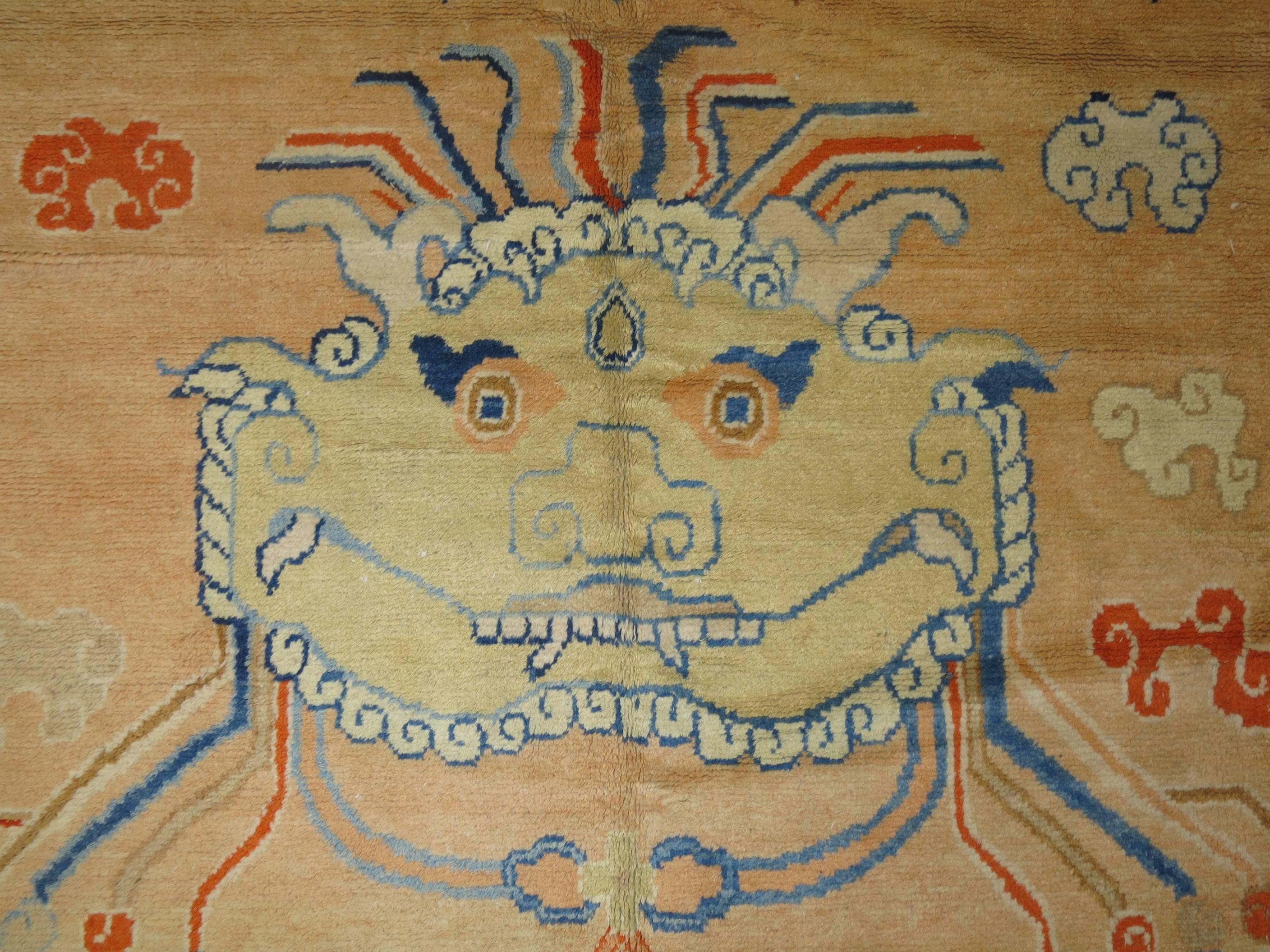 Hand-Woven Pictorial Antique Tibetan Rug