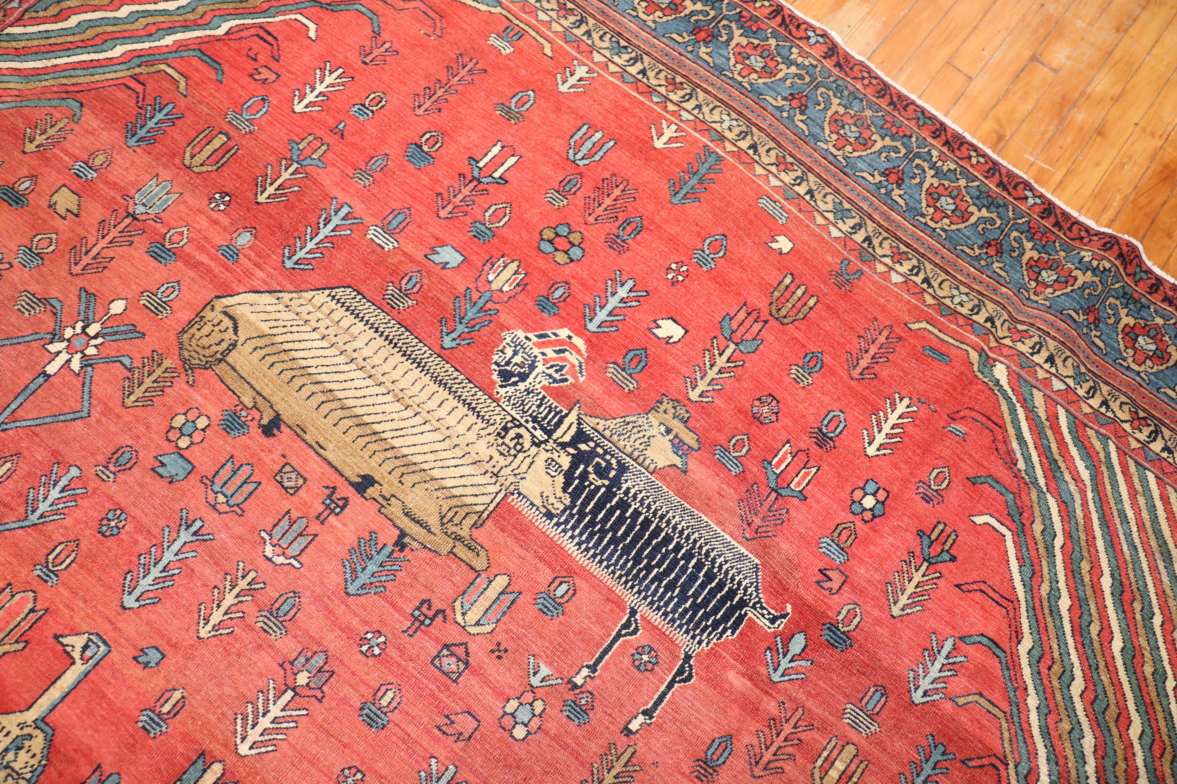 Pictorial Bakshaish Animal Motif Rug In Good Condition For Sale In New York, NY