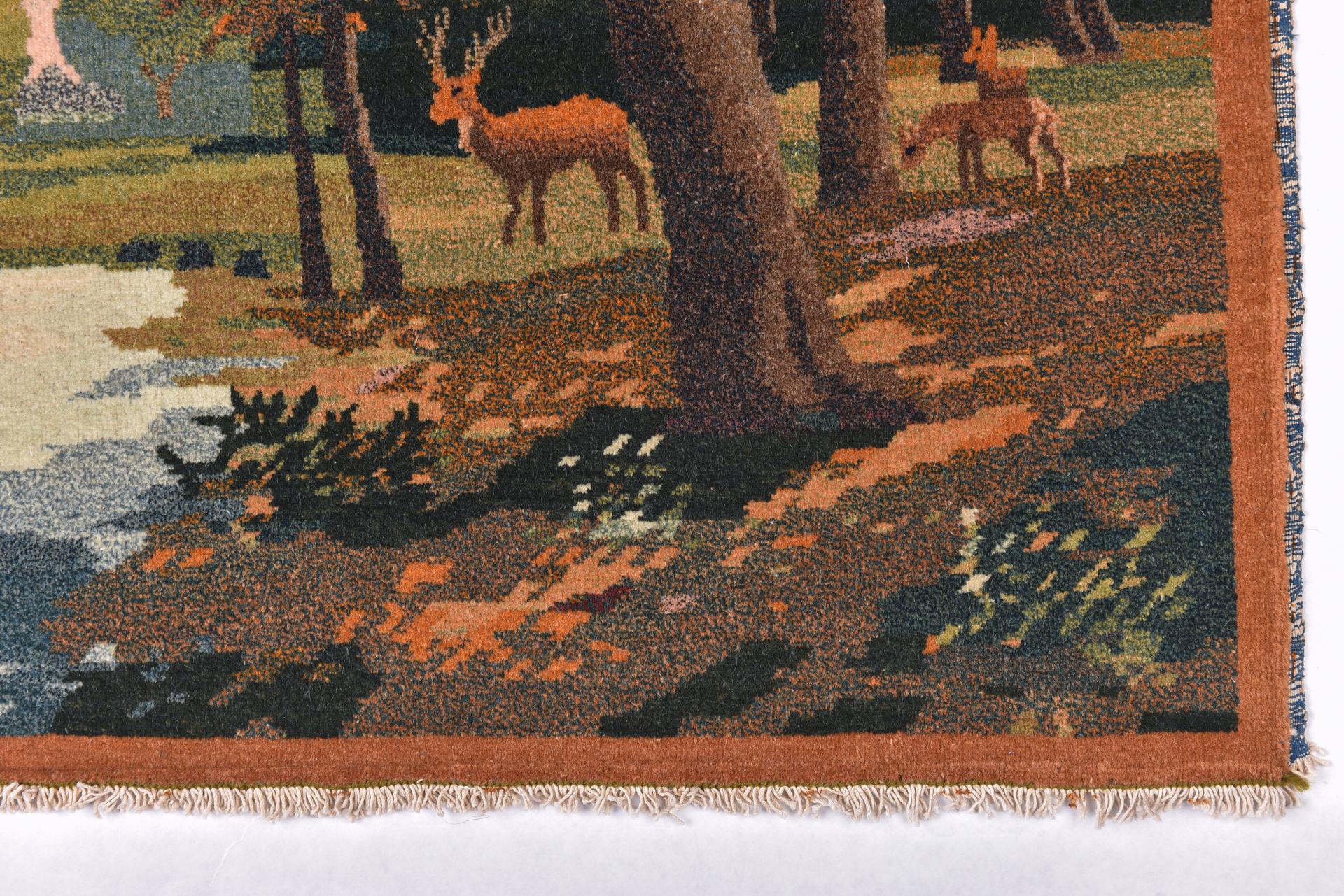 Central Asian Pictorial Carpet with Deer For Sale