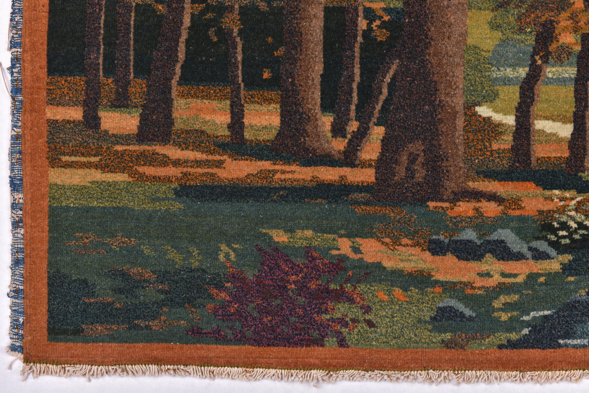 Hand-Knotted Pictorial Carpet with Deer For Sale