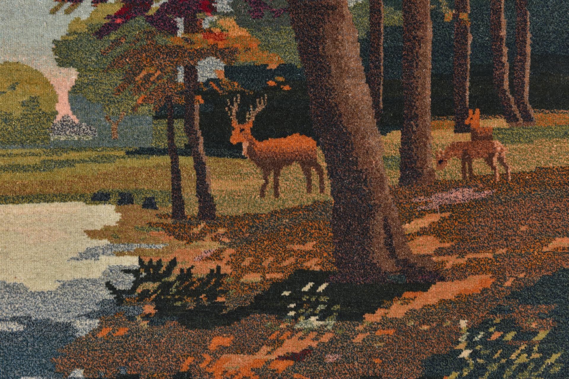 Wool Pictorial Carpet with Deer For Sale