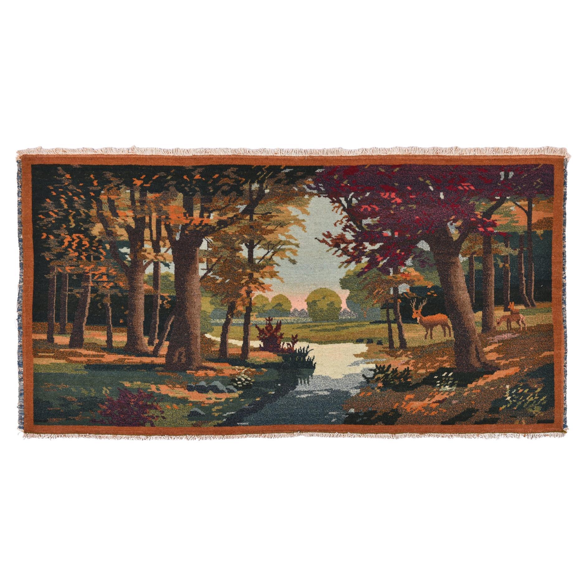 Pictorial Carpet with Deer For Sale