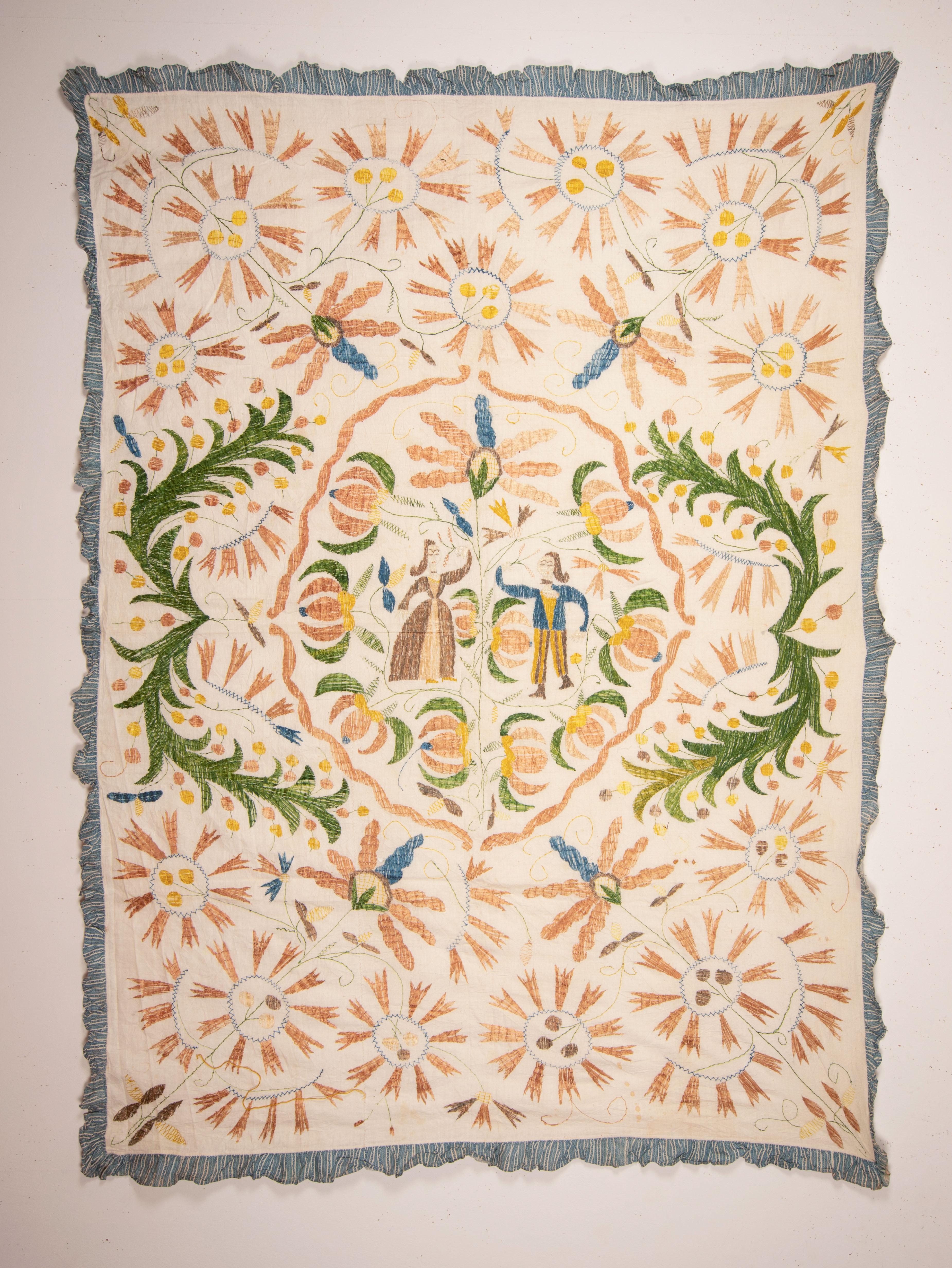 This is a 19th C. Castello Branco embroidery from Portugal. Silk Embroidery on a cotton foundation.