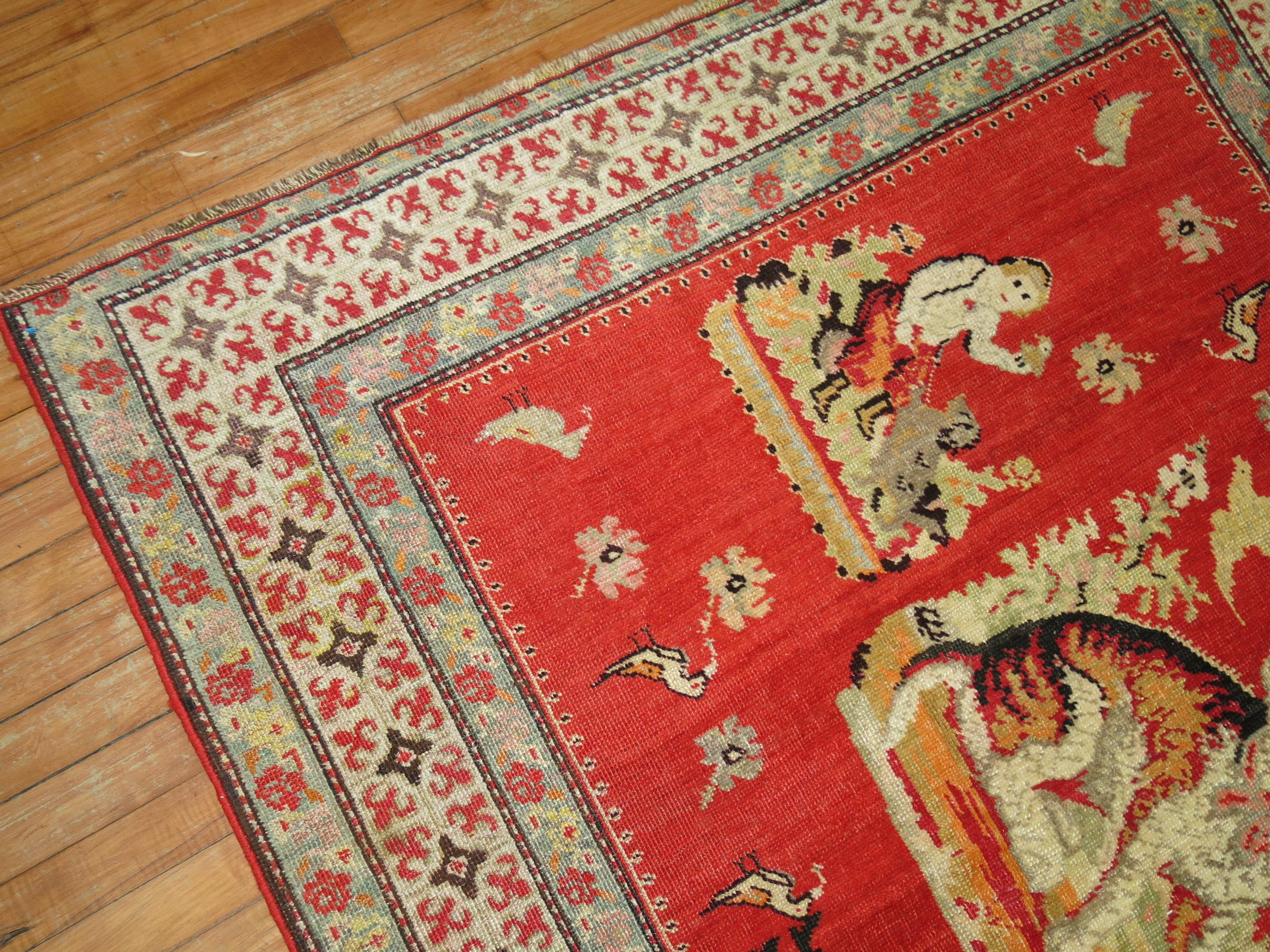 Pictorial Dog Animal Antique Karabagh Rug For Sale 2