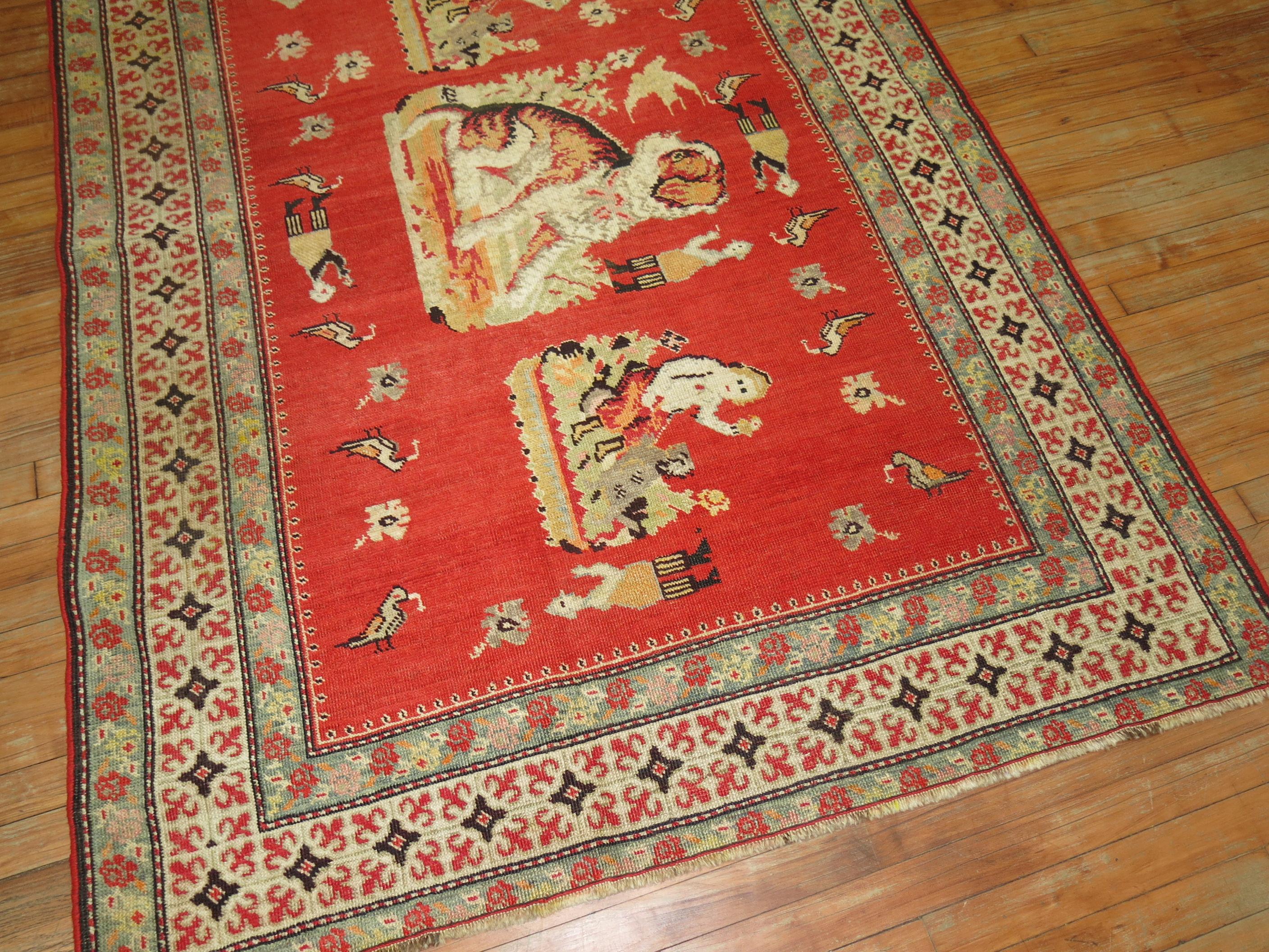 Pictorial Antiker Karabagh-Teppich mit Hund und Tier (Volkskunst) im Angebot
