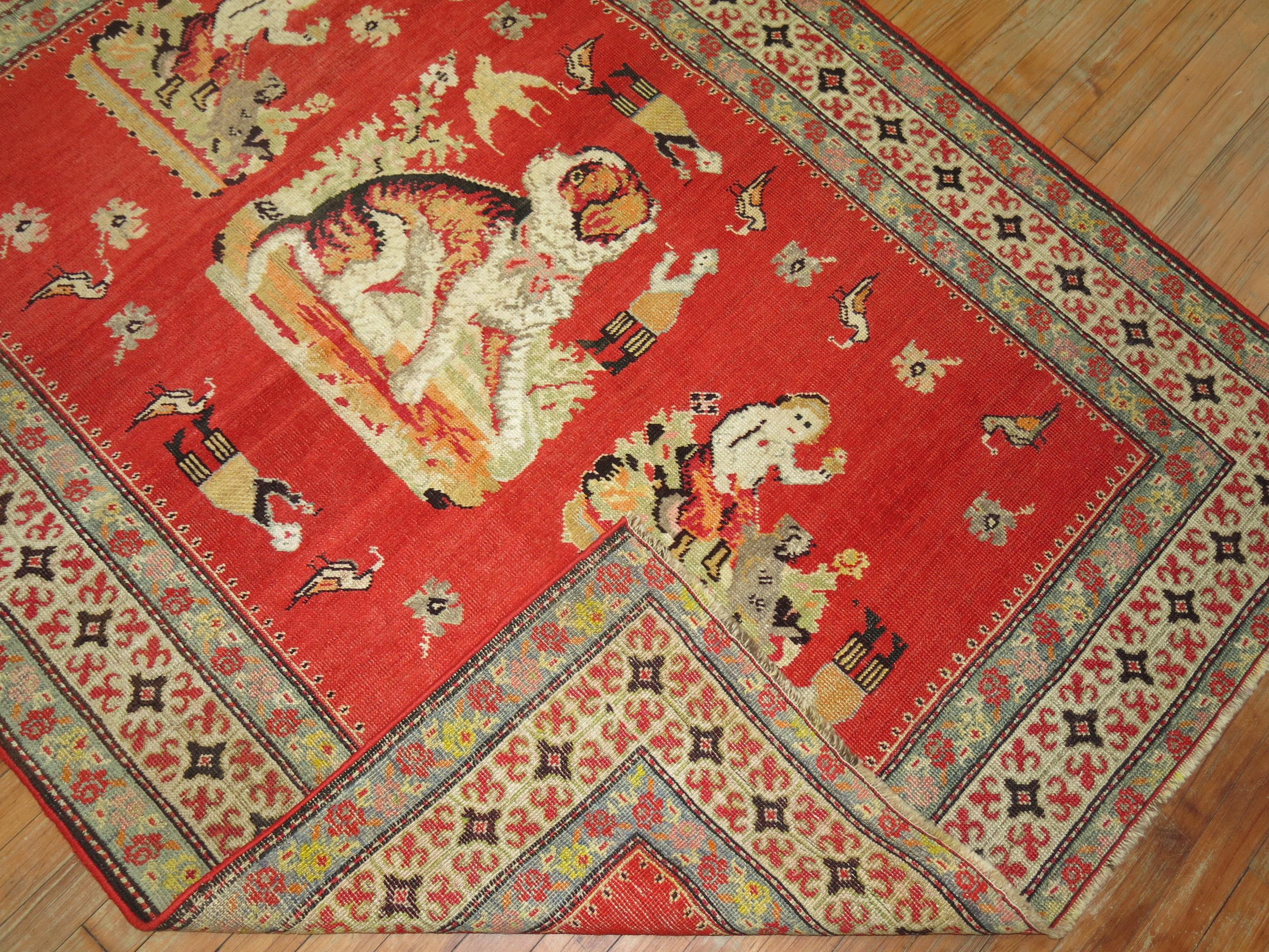 Pictorial Antiker Karabagh-Teppich mit Hund und Tier im Angebot 1