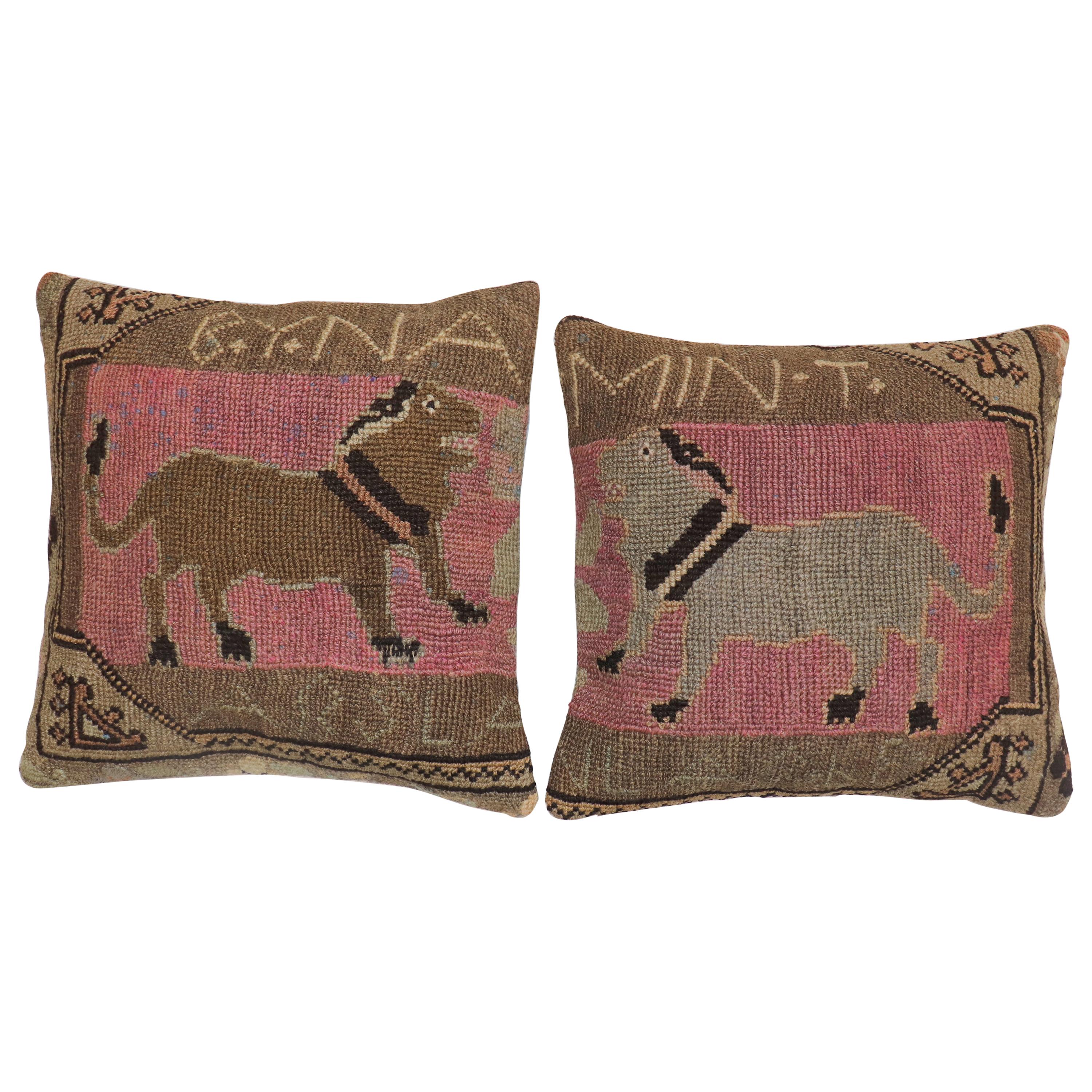 Pictorial Dog Pink Turkish Rug Pillows, Set of 2