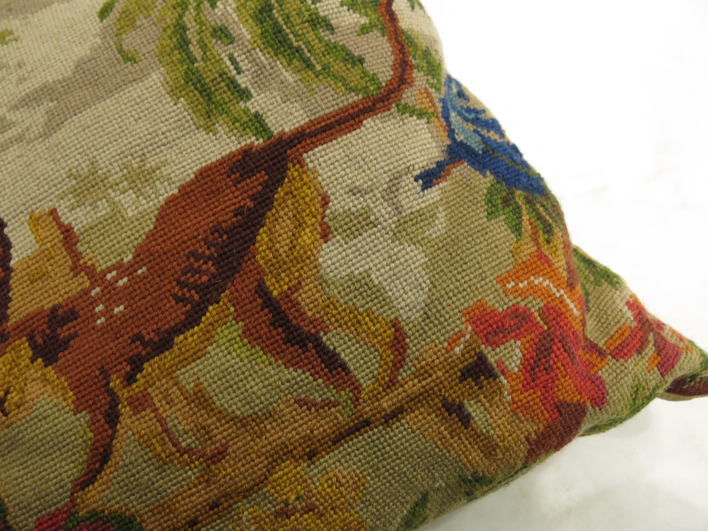 Folk Art Pictorial Guerrilla Wolf Animal Portuguese Needlepoint Pillow