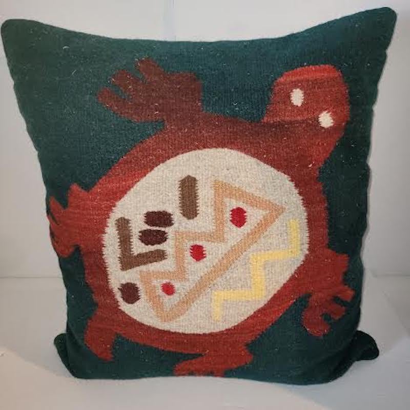 Pictorial Indian weaving pillow with Turtle. Feather and down insert.
