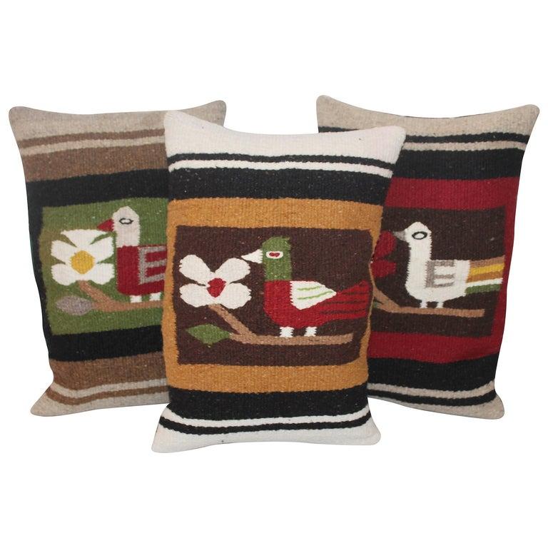 American Pictorial Indian Weaving Pillows with Birds For Sale