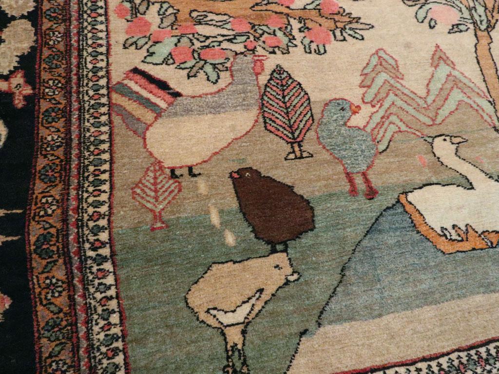 Wool Pictorial Mid-20th Century Handmade Persian Mashad Animals in Forest Accent Rug