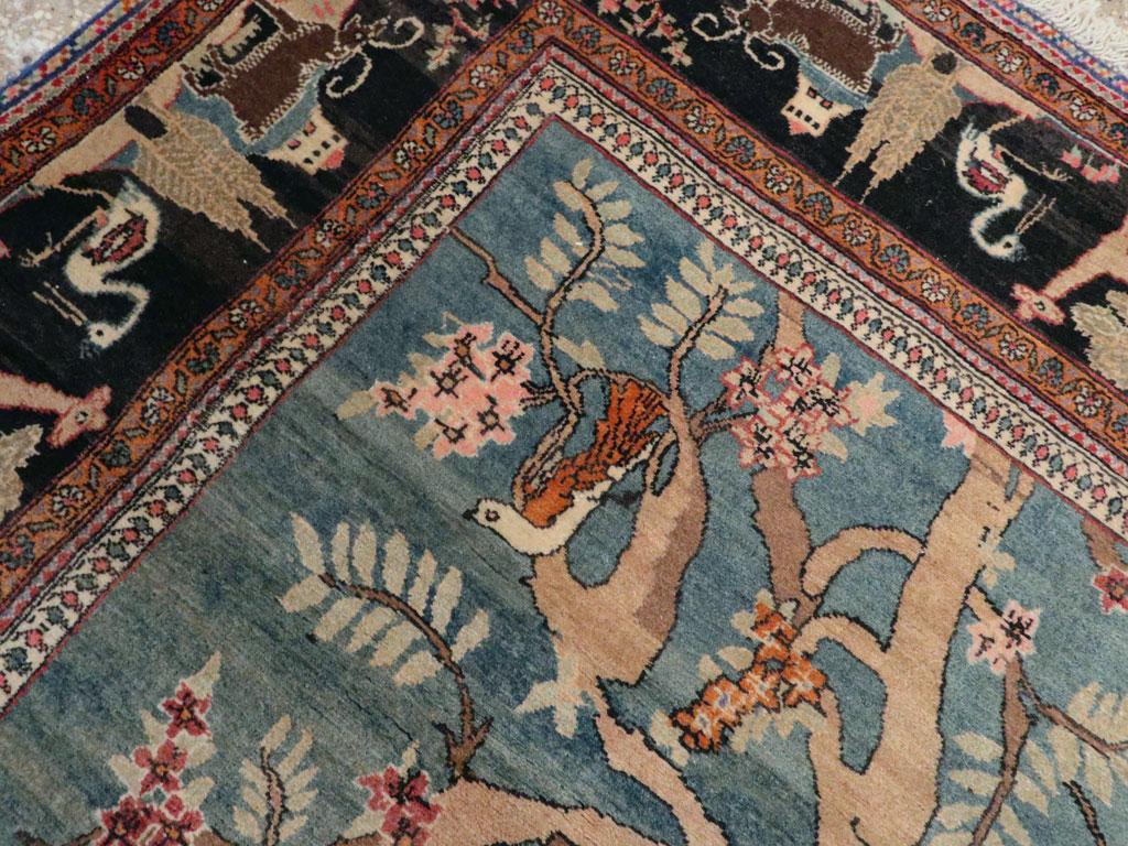 Pictorial Mid-20th Century Handmade Persian Mashad Animals in Forest Accent Rug 1