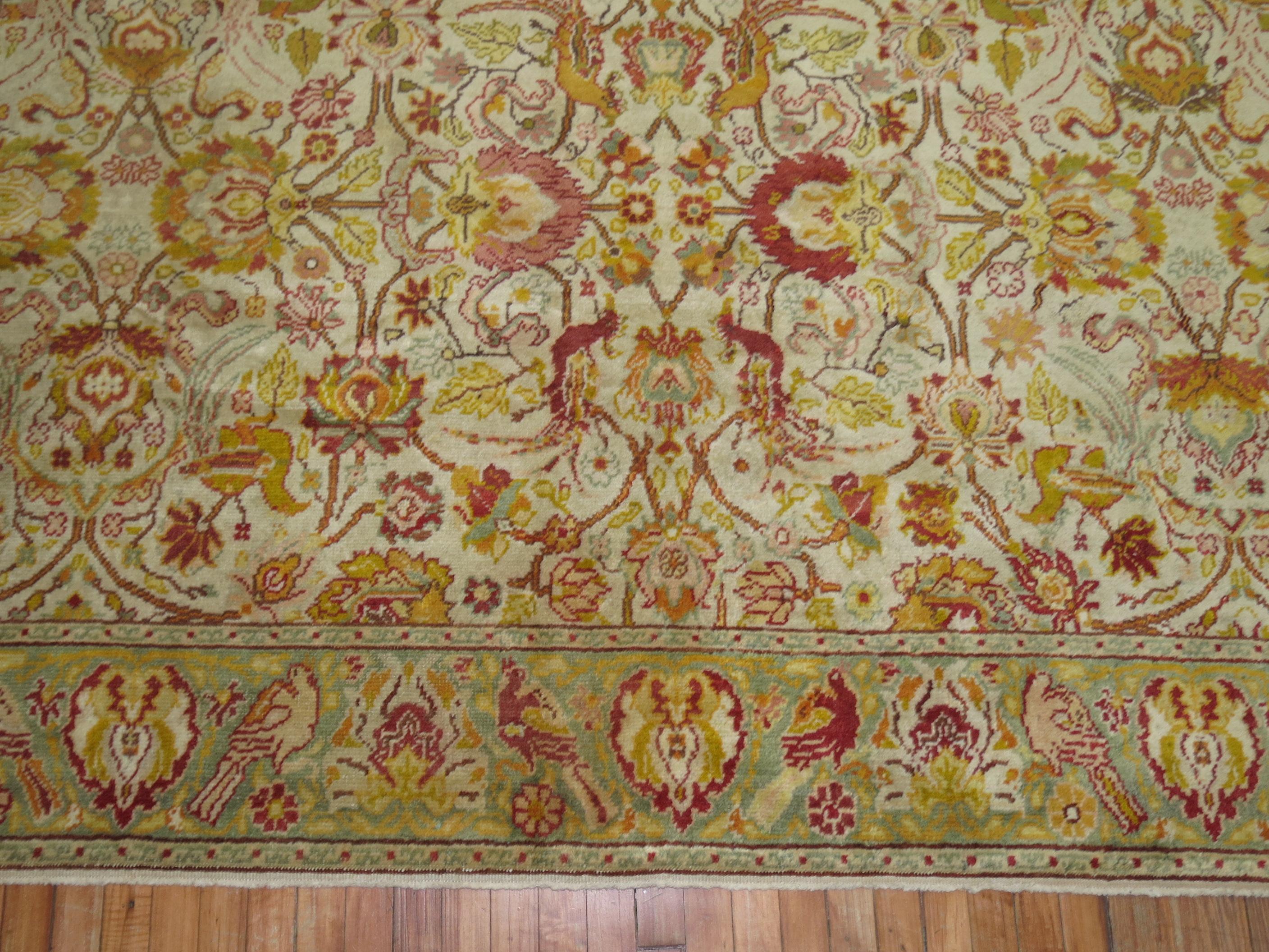 Wool Pictorial Motif Ivory Turkish Square Room Size Rug