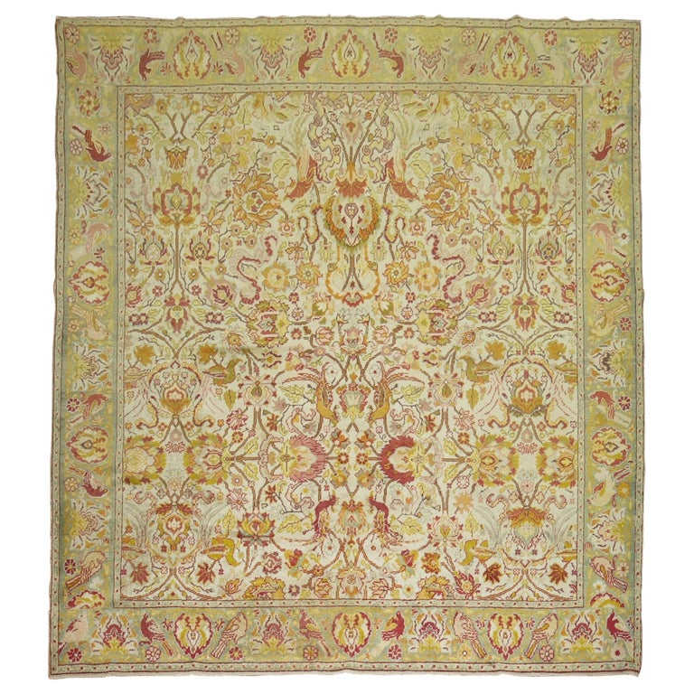 Pictorial Motif Ivory Turkish Square Room Size Rug For Sale