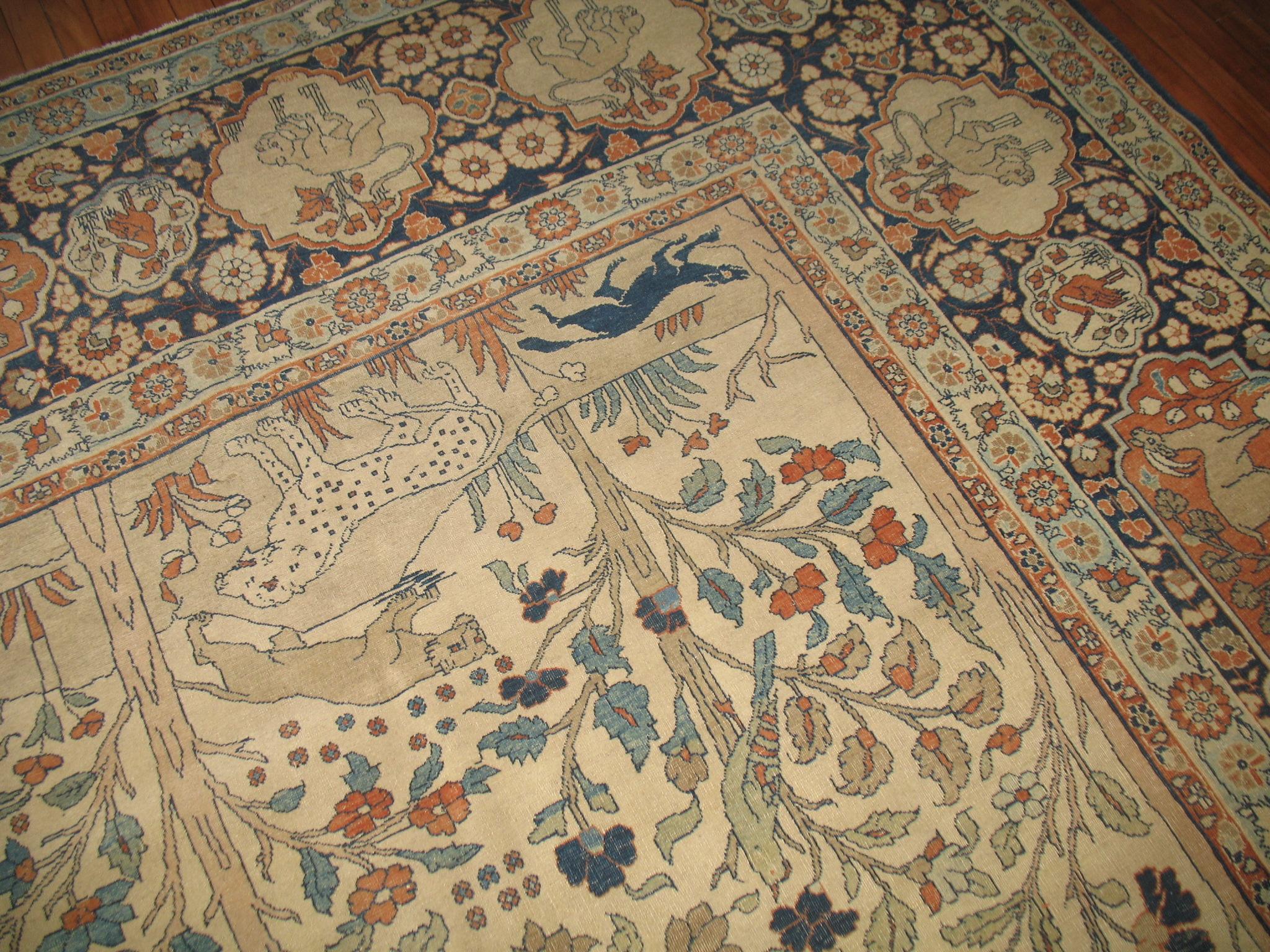Pictorial Paradise Antique Tabriz Oversize Tree of Life Rug For Sale 3